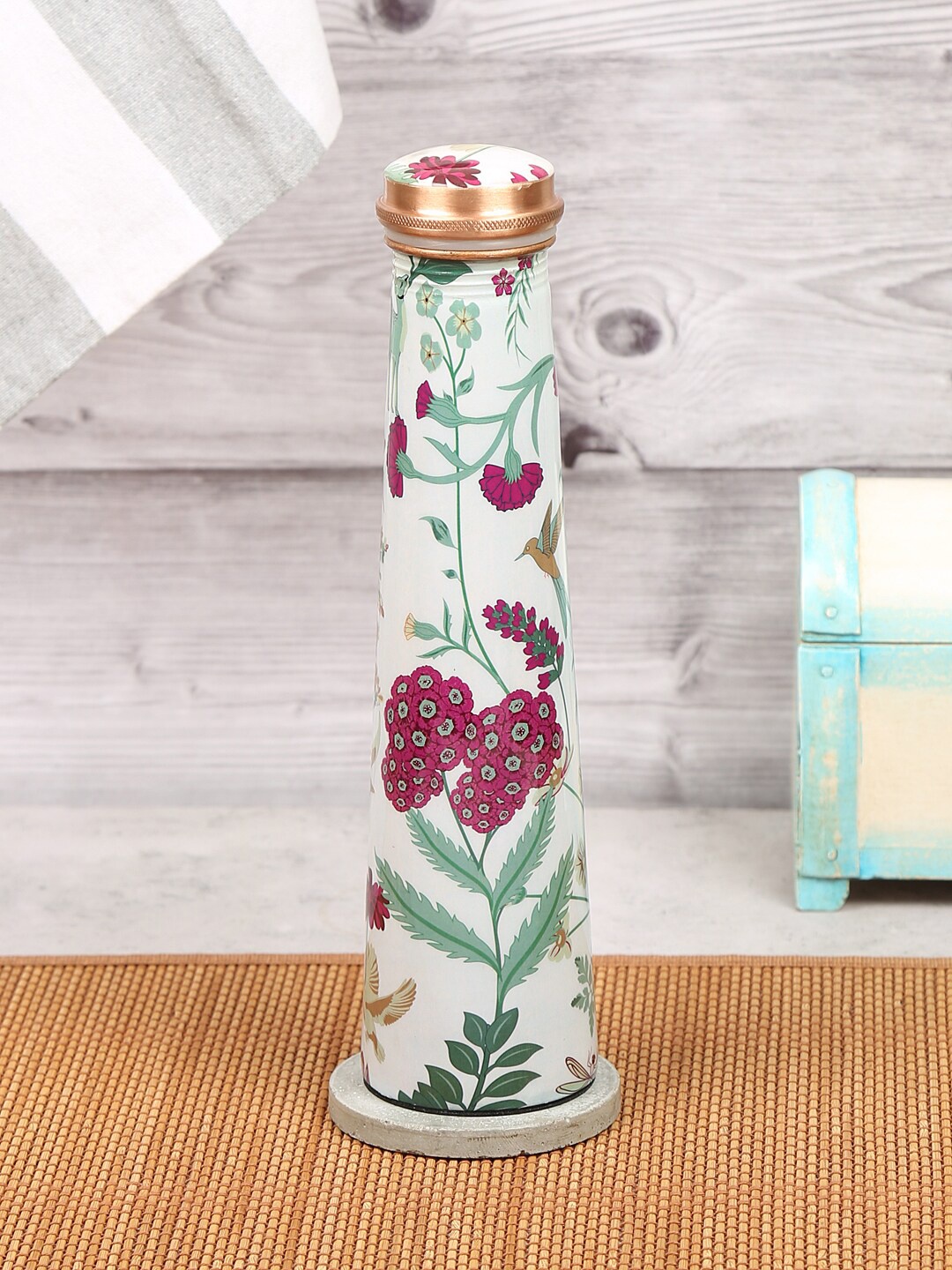 

India Circus by Krsnaa Mehta White & Green Printed Copper Water Bottle 800 ml