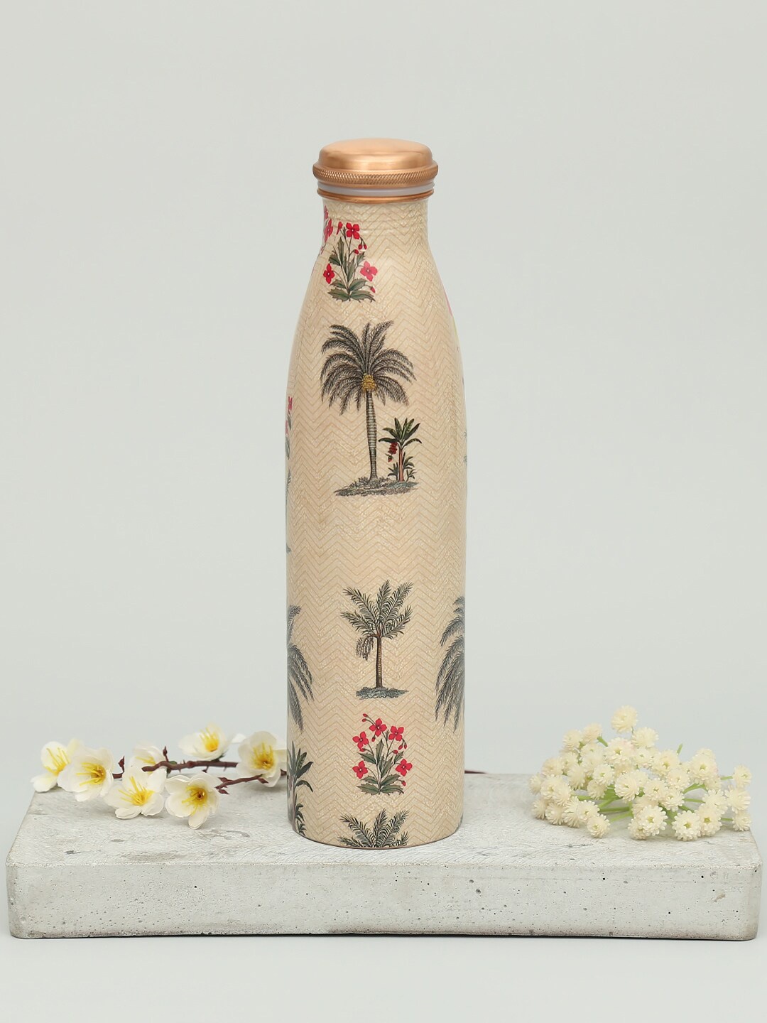 

India Circus by Krsnaa Mehta Beige & Green Printed Copper Water Bottle 950 ml