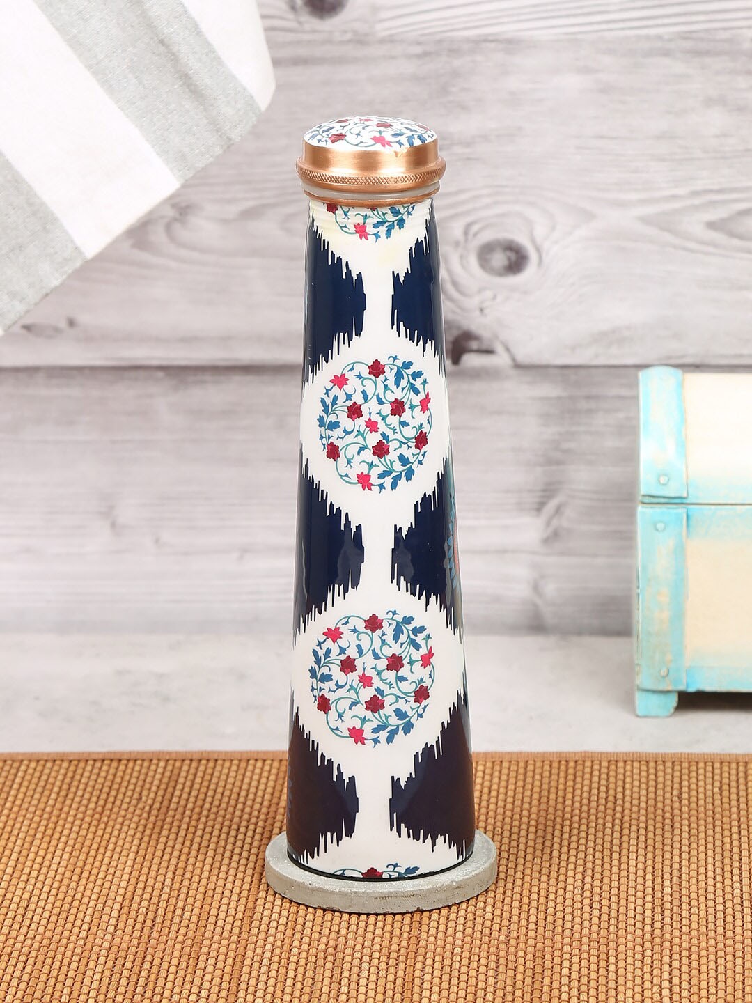 

India Circus by Krsnaa Mehta White & Navy Blue Printed Copper Water Bottle 800 ml