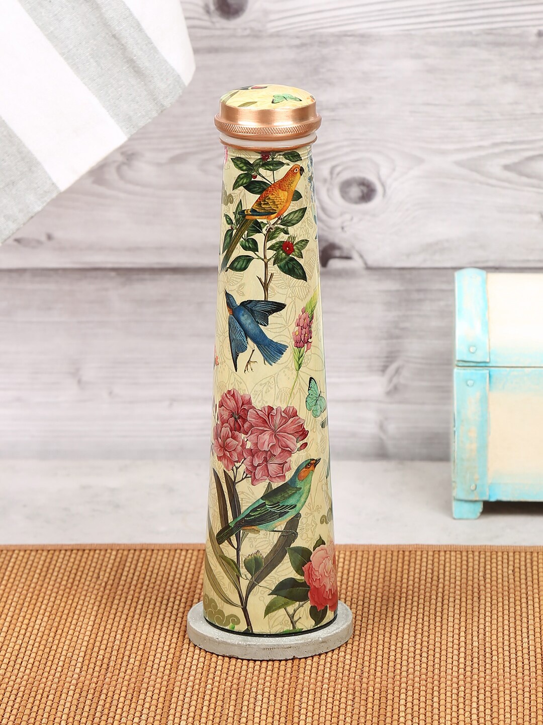 

India Circus by Krsnaa Mehta Cream-Coloured & Green Printed Water Bottle