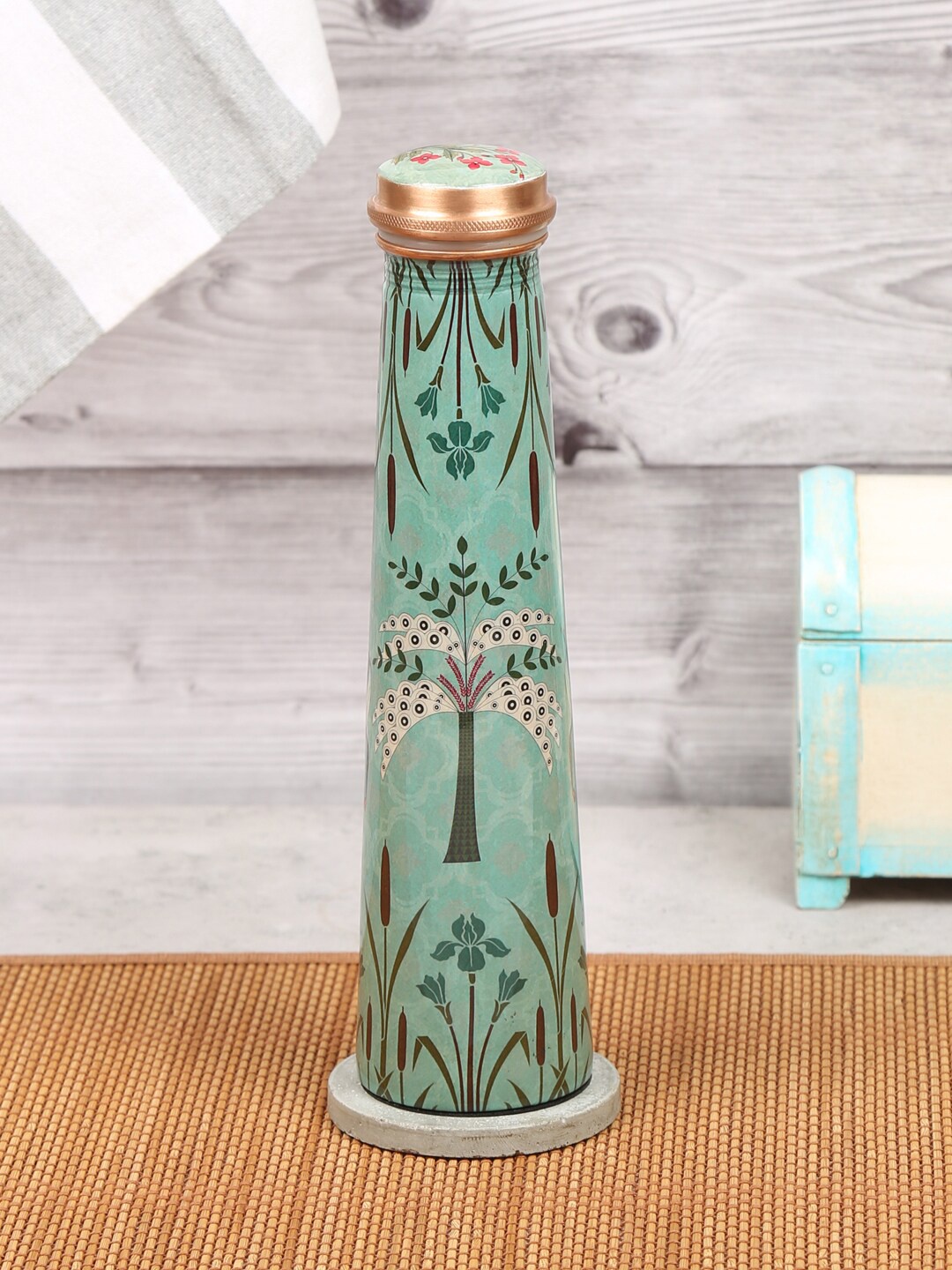 

India Circus by Krsnaa Mehta Teal Blue Printed Copper Water Bottle 800 ml