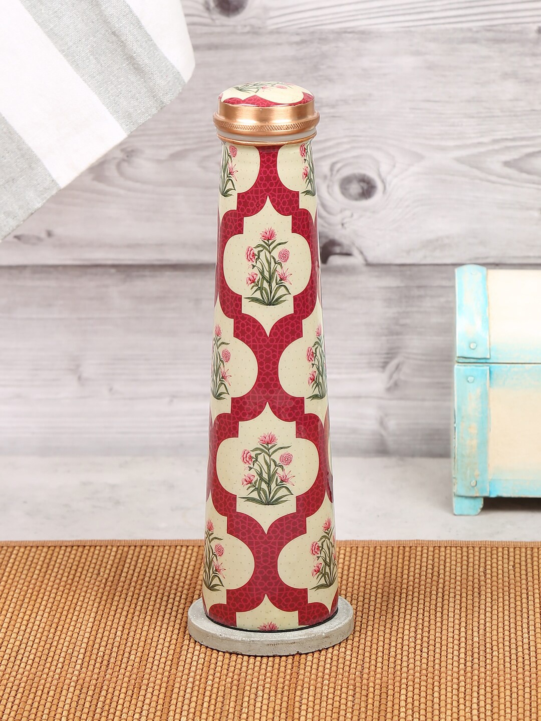 

India Circus by Krsnaa Mehta Red & Green Printed Copper Water Bottle 800 ml
