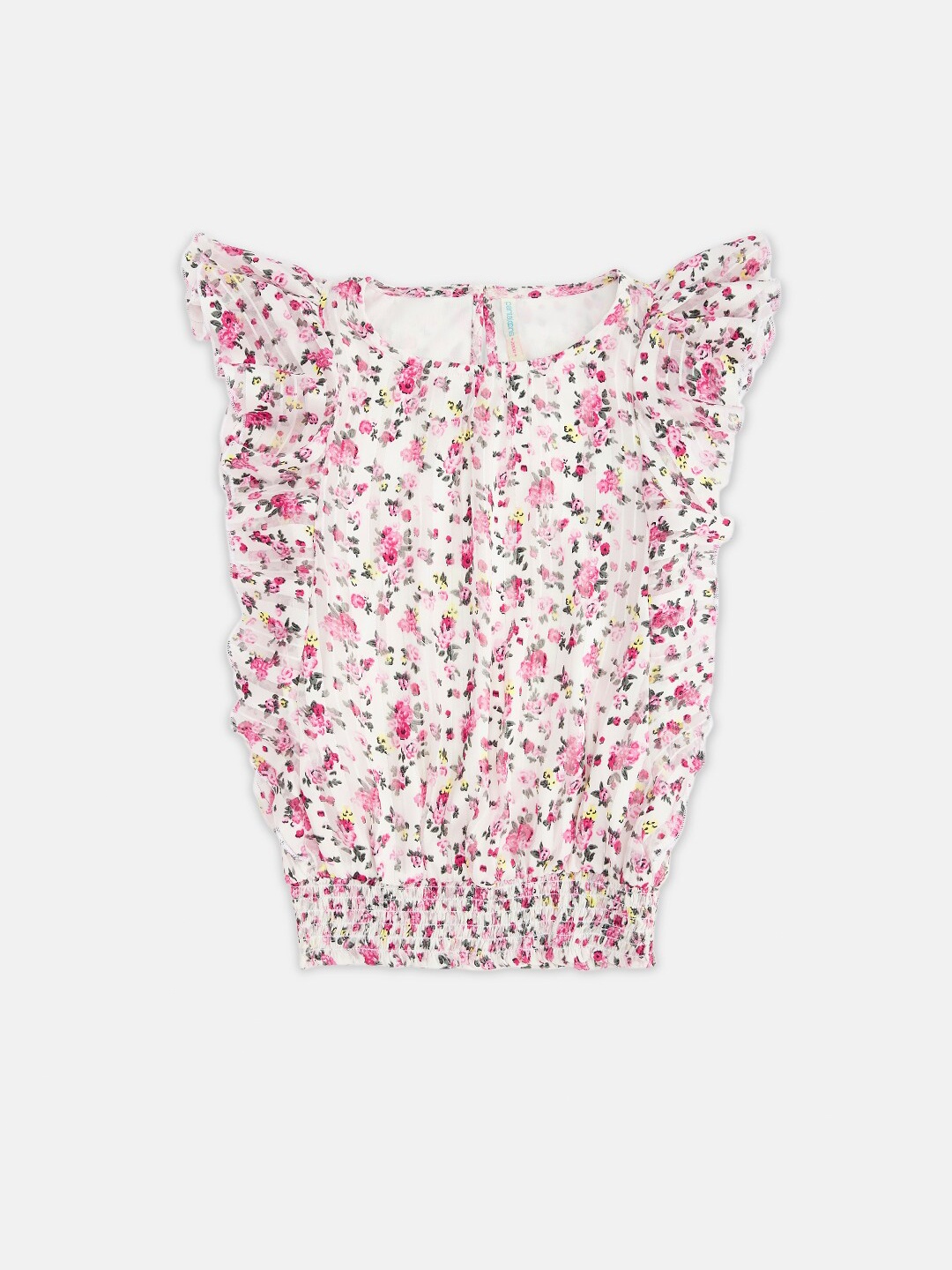 

Pantaloons Junior Girls Off White & Pink Floral Print Blouson Top