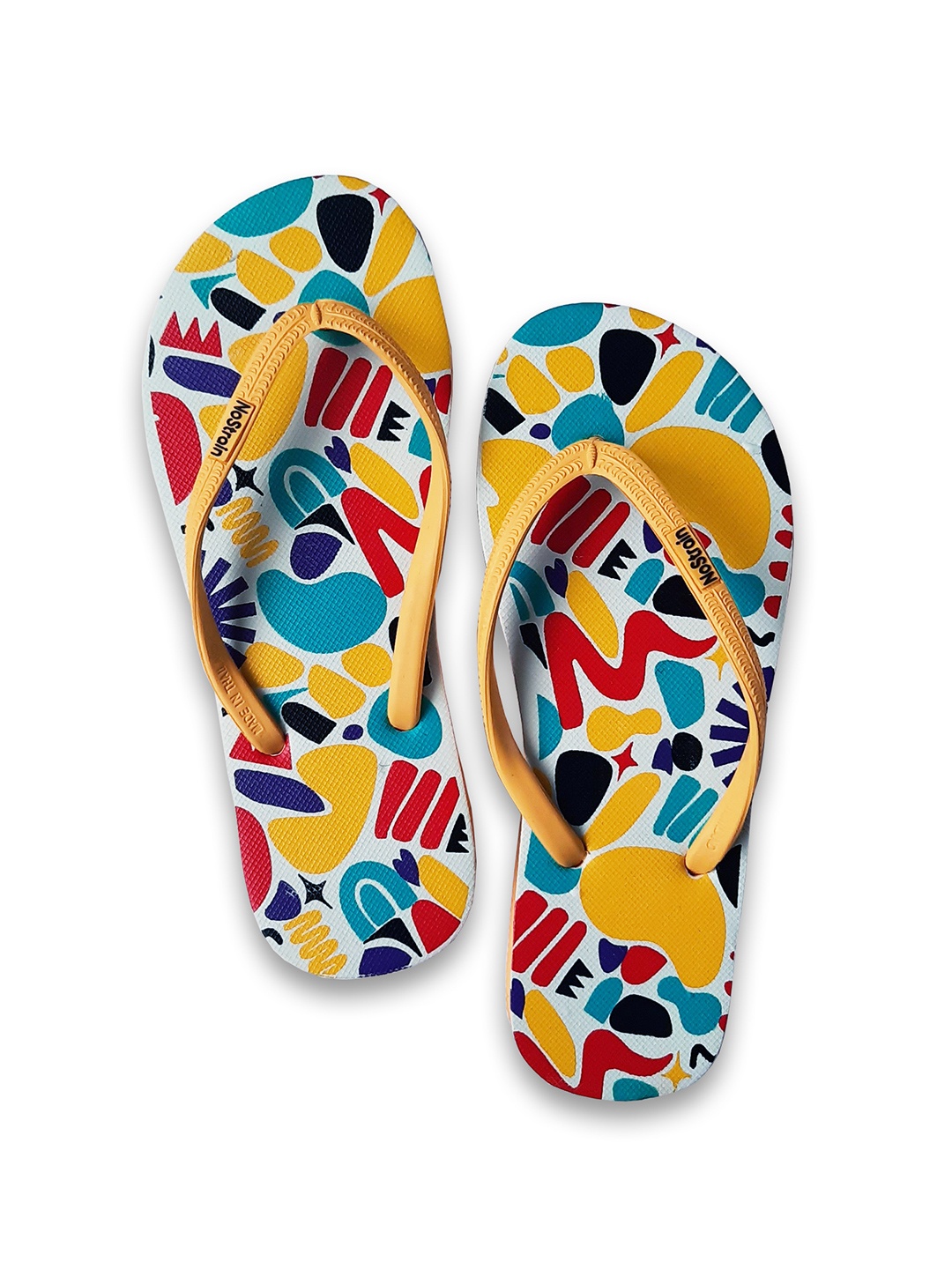 

NoStrain Men Yellow & Blue Printed Rubber Room Slippers