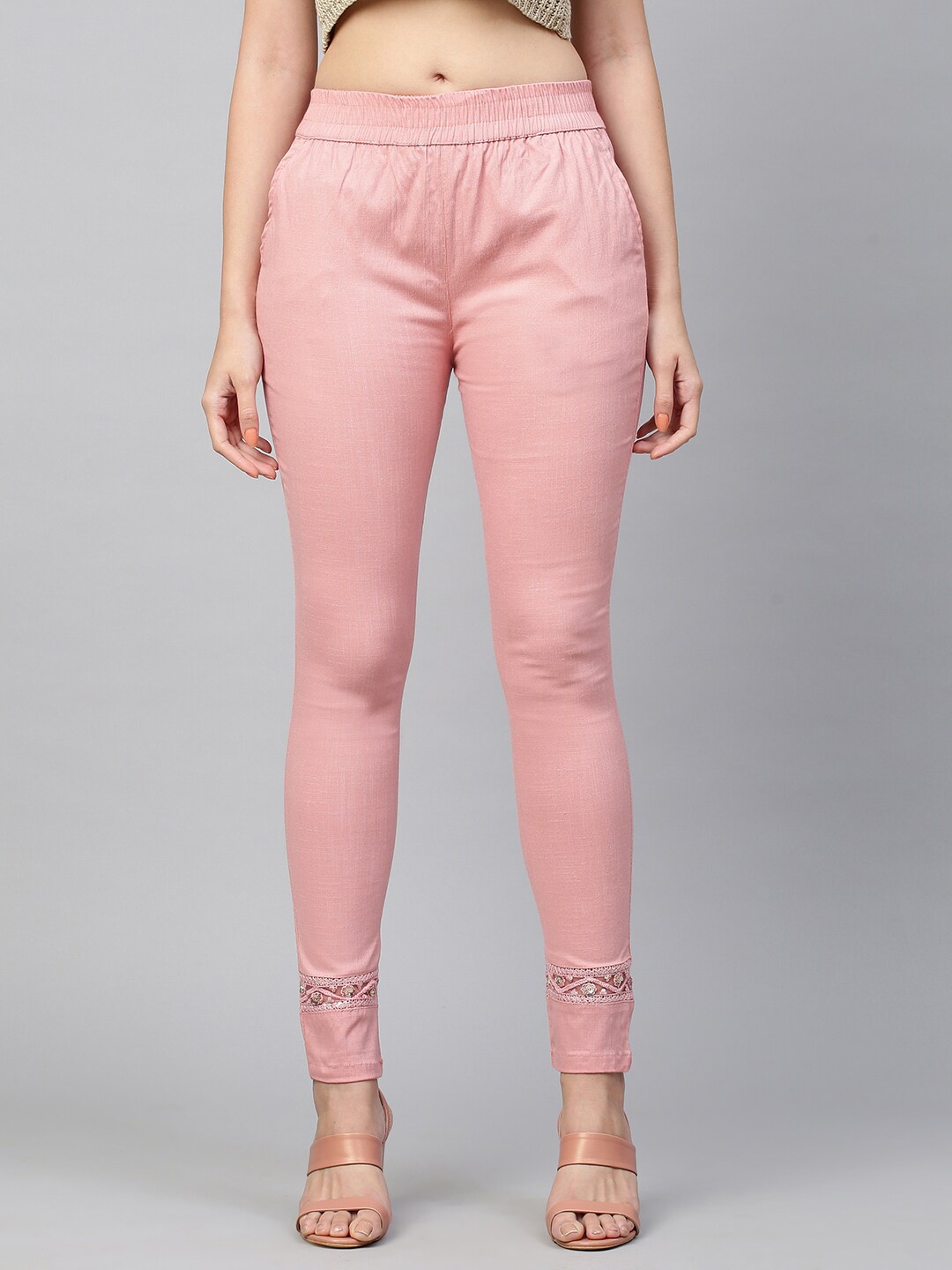 

FASHOR Women Pink Embroidered Skinny-Fit Jeggings