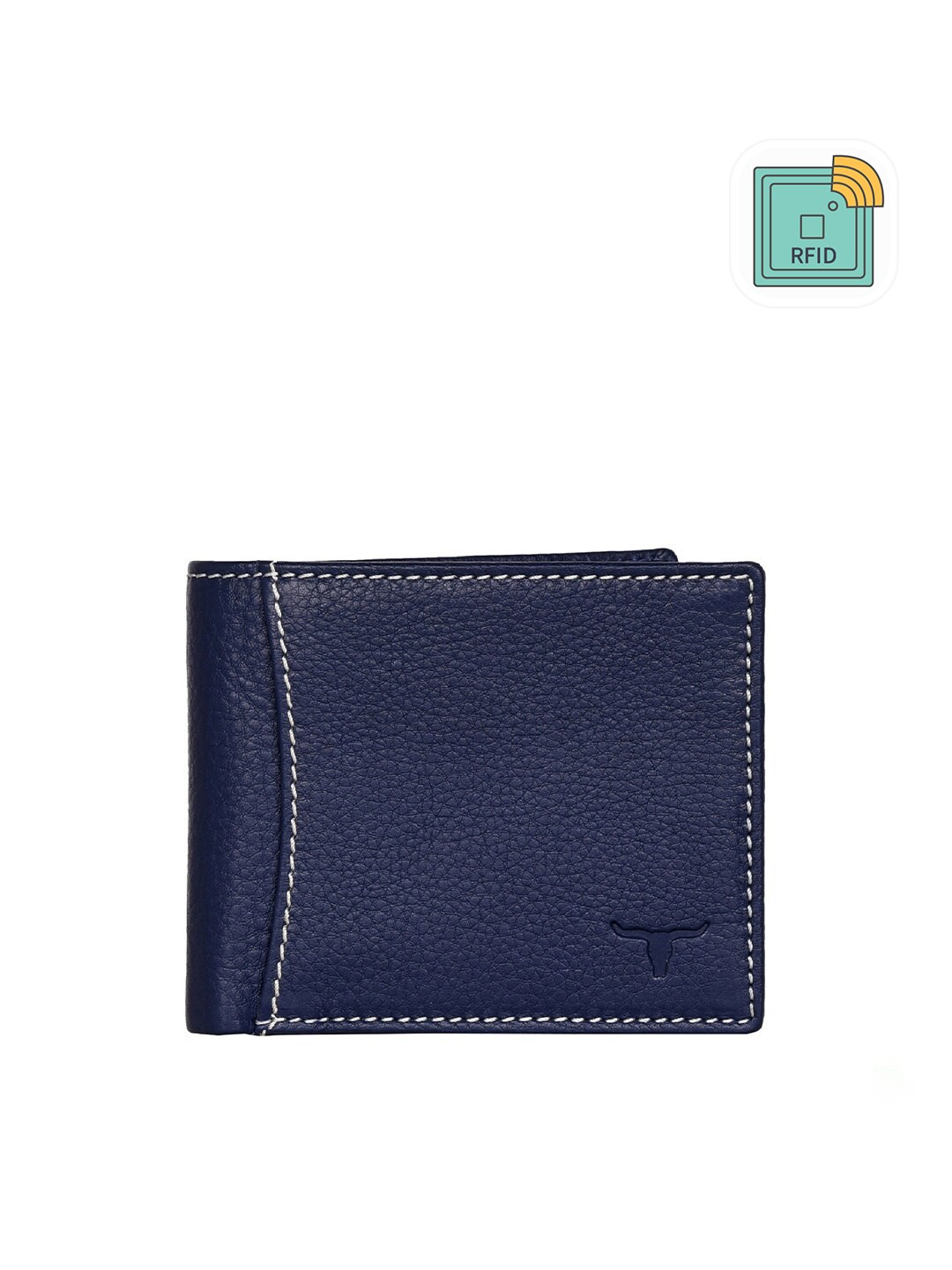 

URBAN FOREST Men Blue Leather RFID Two Fold Wallet
