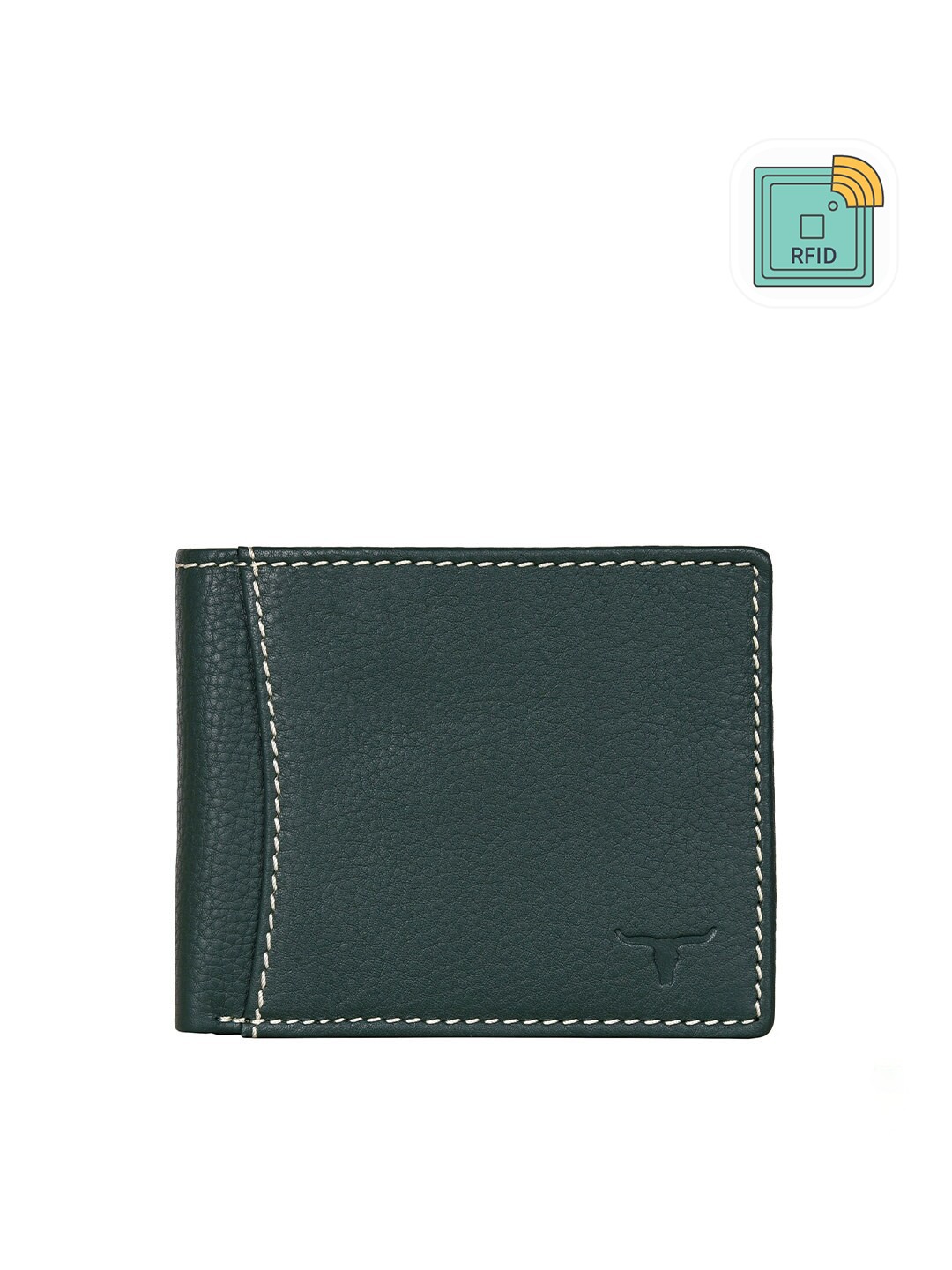 

URBAN FOREST Men Green Leather RFID Two Fold Wallet