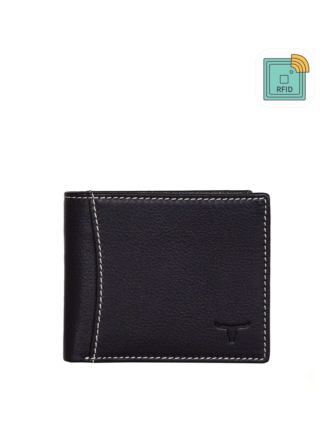 

URBAN FOREST Men Black Leather Two Fold Wallet