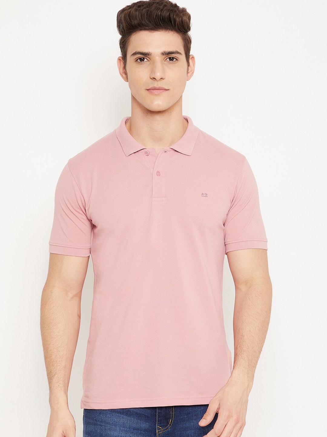 

Okane Men Peach-Coloured Polo Collar T-shirt