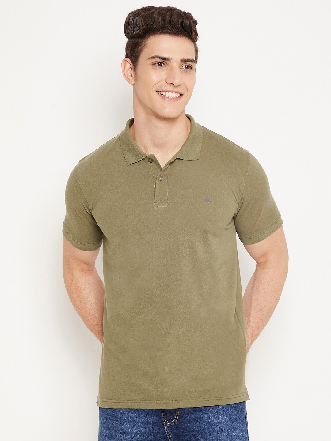 

Okane Men Olive Green Polo Collar T-shirt