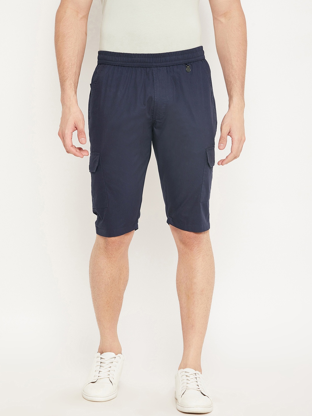 

Okane Men Navy Blue Solid Cargo Shorts