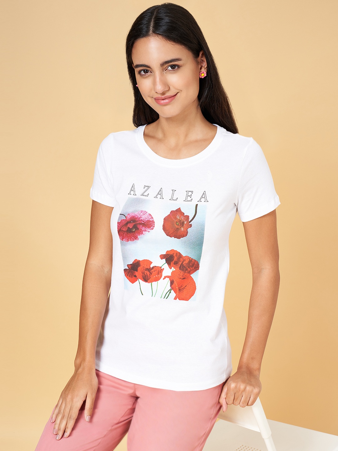 

Honey by Pantaloons Women White Printed T-shirt