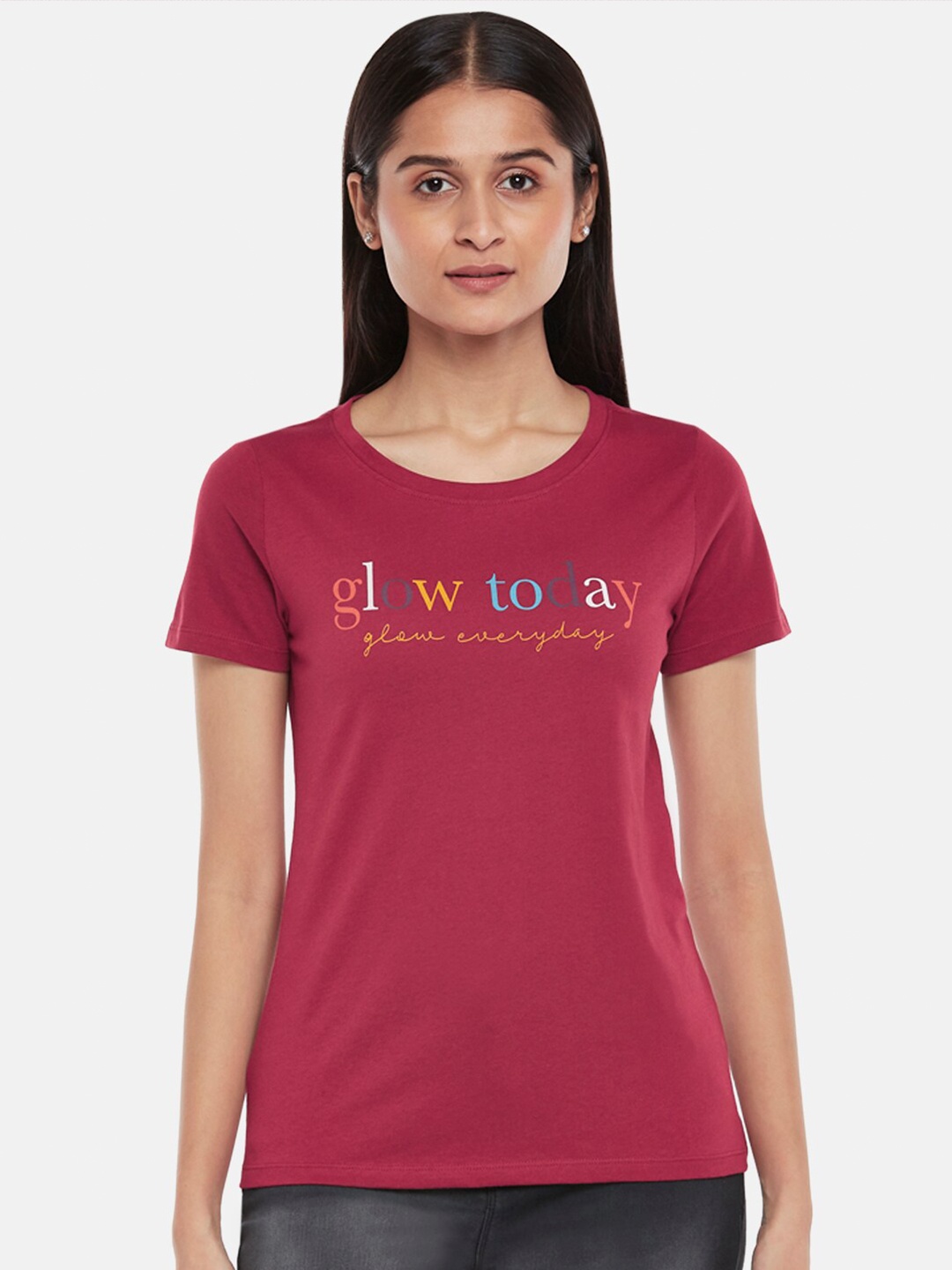 

Honey by Pantaloons Women Maroon Typography Printed T-shirt