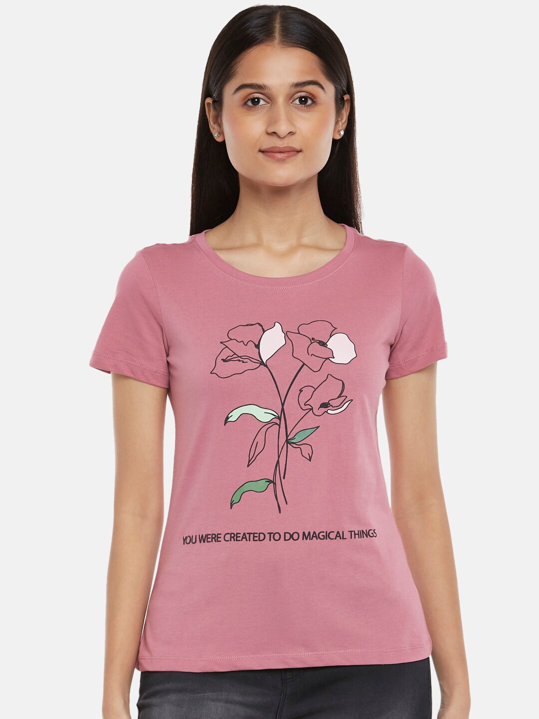 

Honey by Pantaloons Women Violet Printed Cotton T-shirt