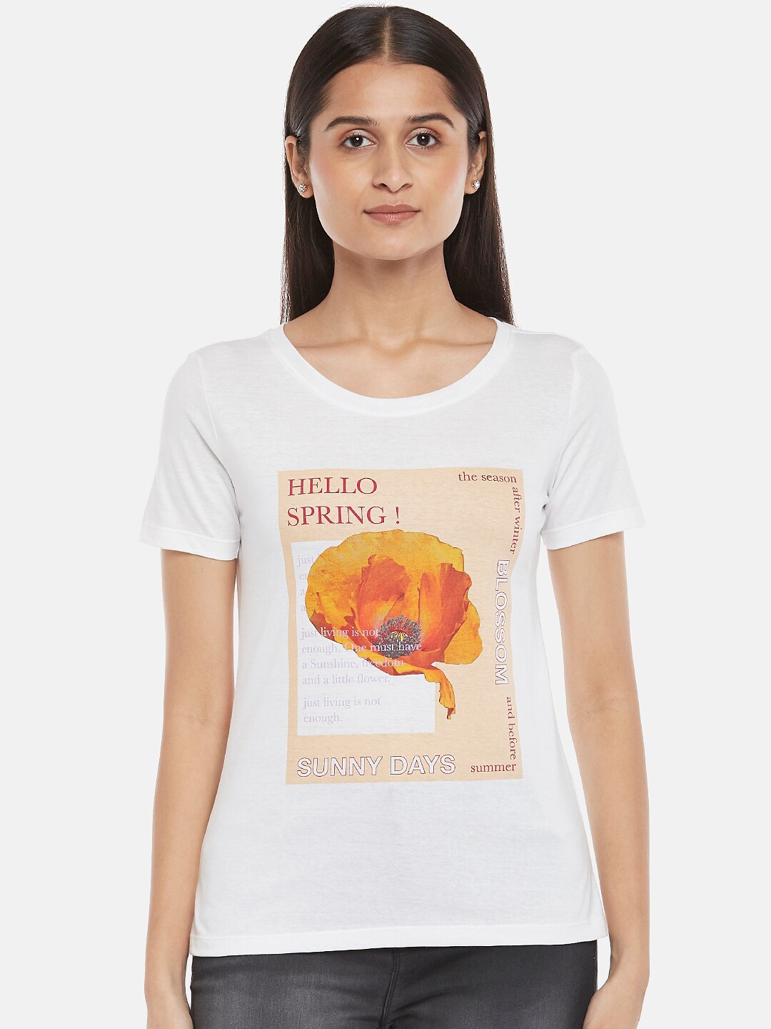 

Honey by Pantaloons Women Off White Printed T-shirt