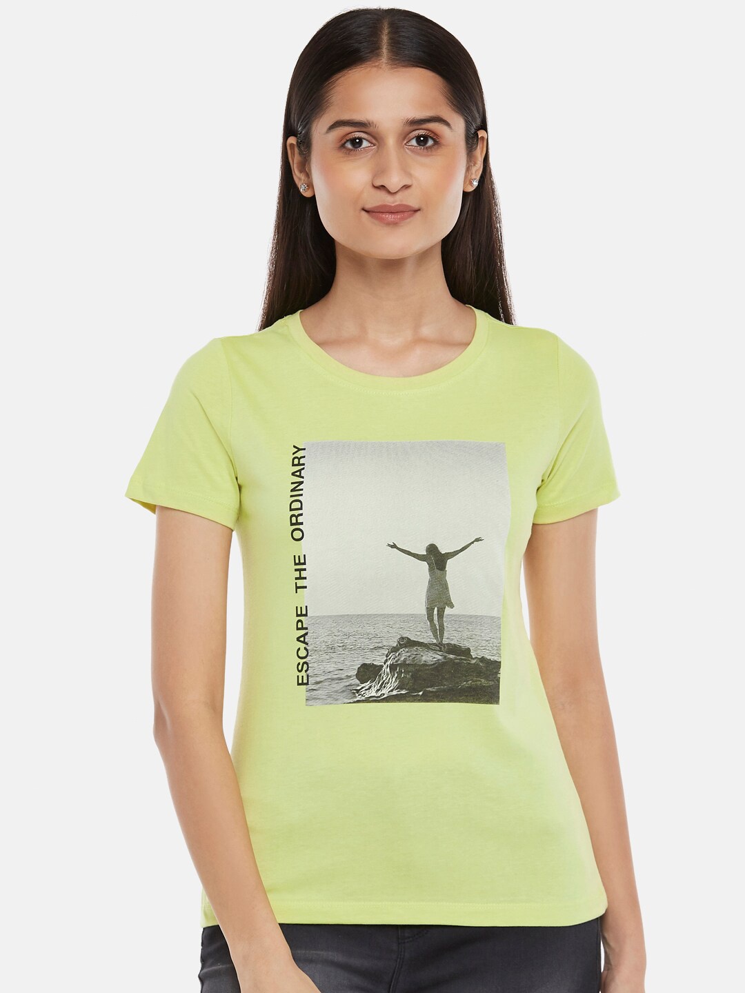 

Honey by Pantaloons Women Green Printed T-shirt