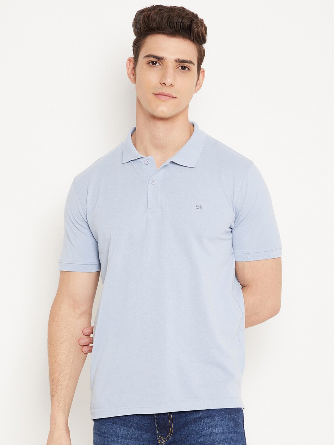 

Okane Men Blue Polo Collar T-shirt