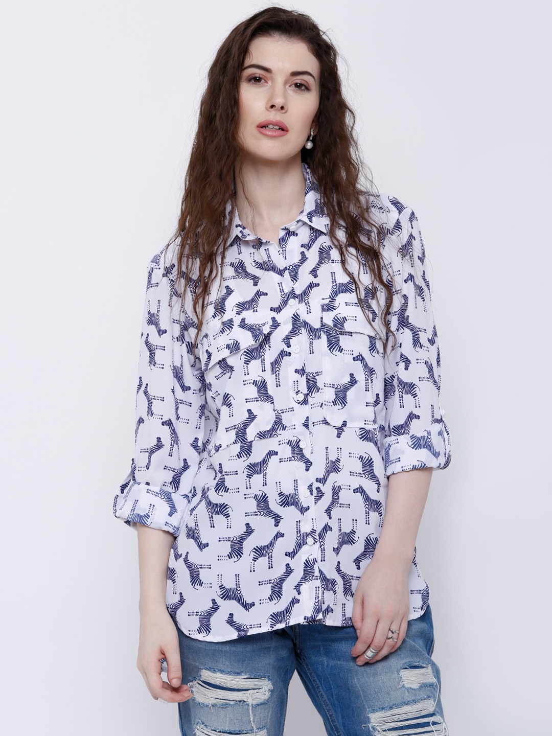 

Tokyo Talkies Women White Printed Casual Shirt