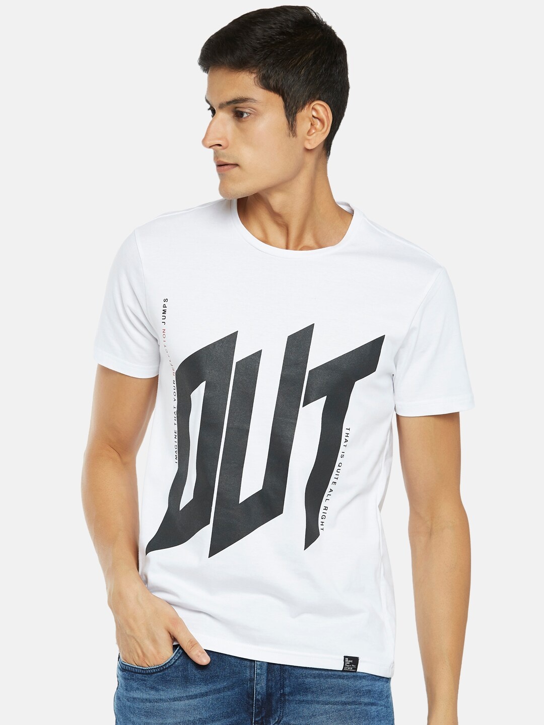 

People Men White & Black Printed T-shirt