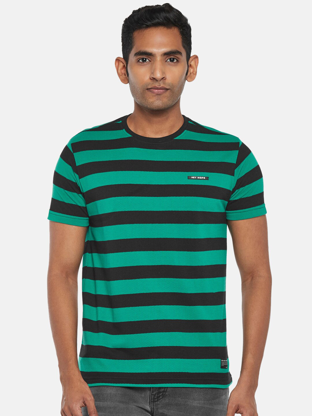 

People Men Green & Black Striped T-shirt