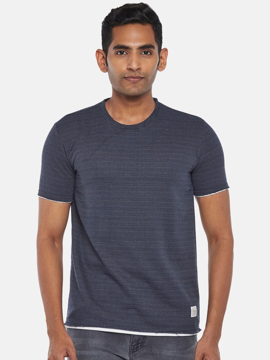 

People Men Navy Blue Self Design T-shirt