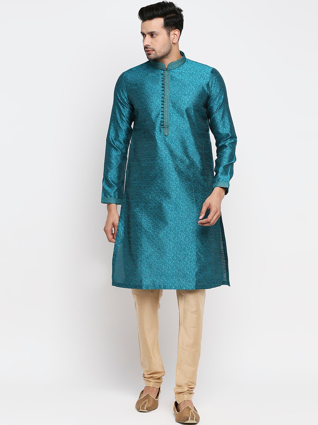 

Ethnicity Men Teal Blue Woven Design Kurta