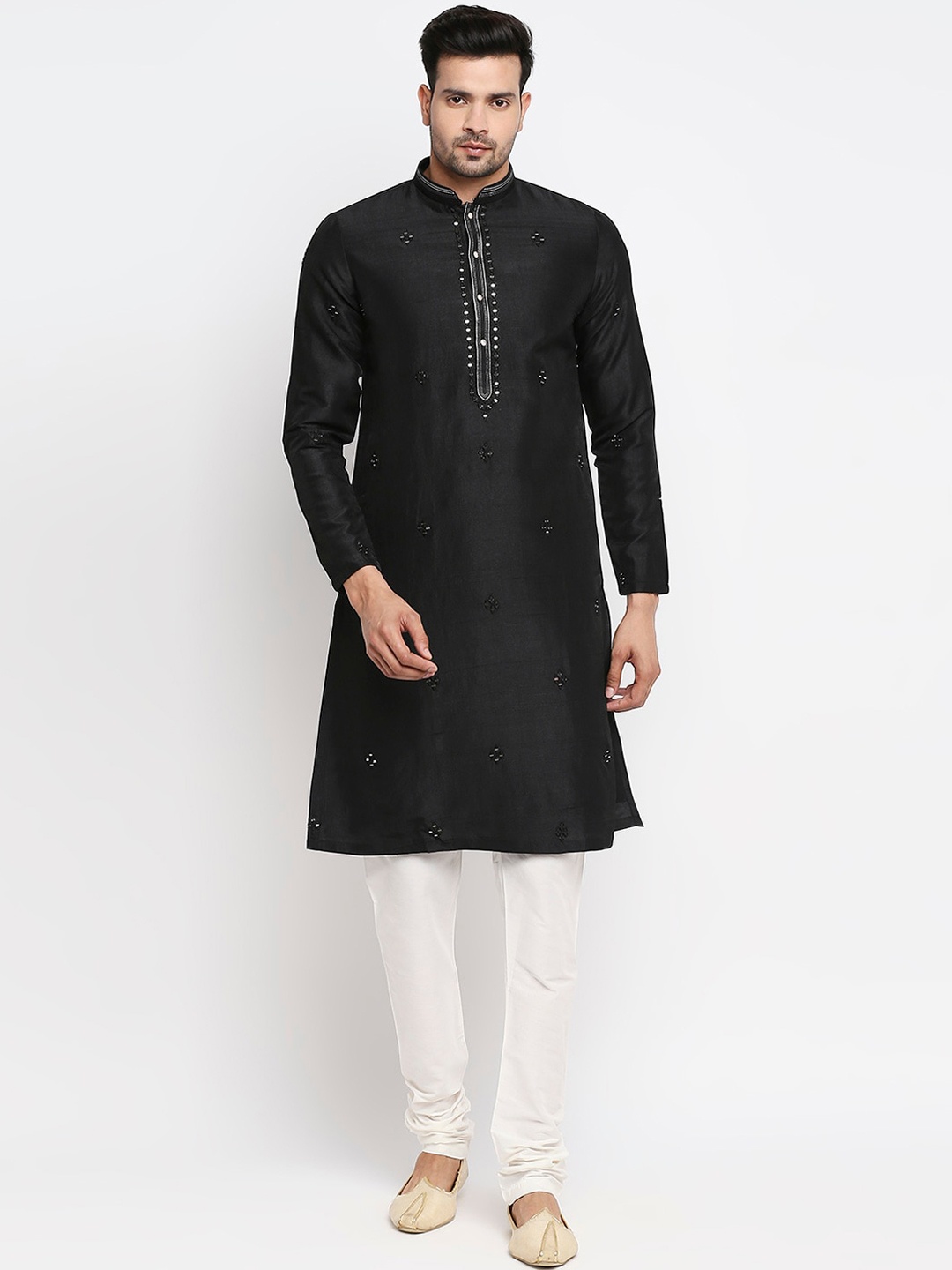 

Ethnicity Men Black Mirror Work Kurta