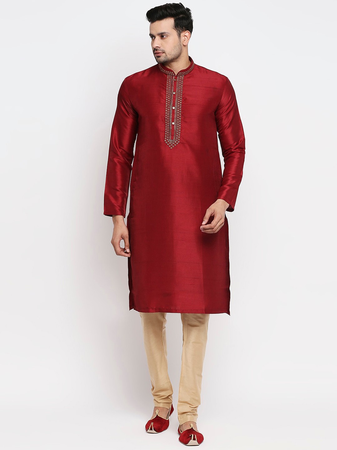 

Ethnicity Men Maroon Embroidered Yoke Design Kurta