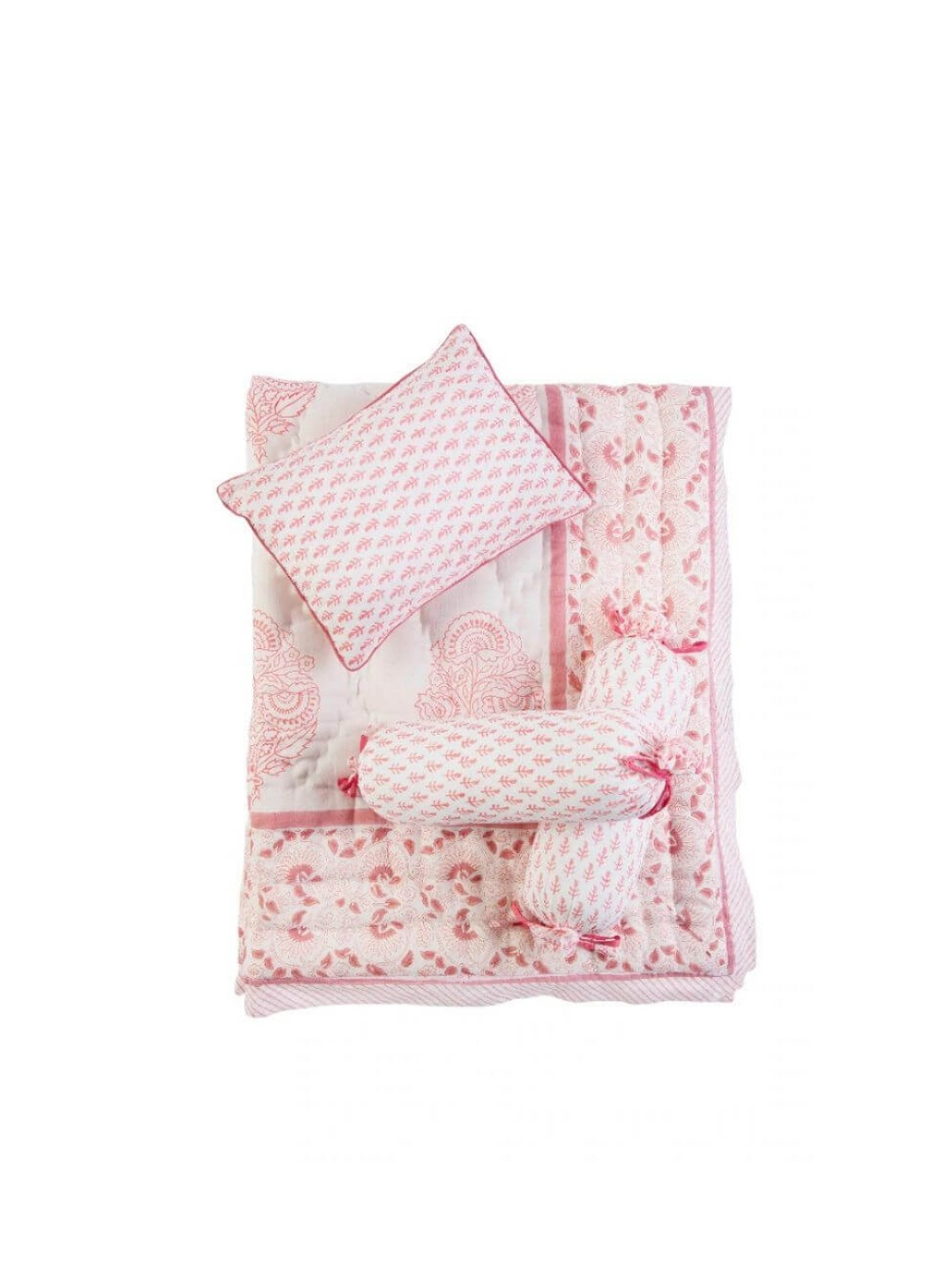 

Malabar Baby Infants Set Of 4 Pink & White Printed Baby Bedding Set