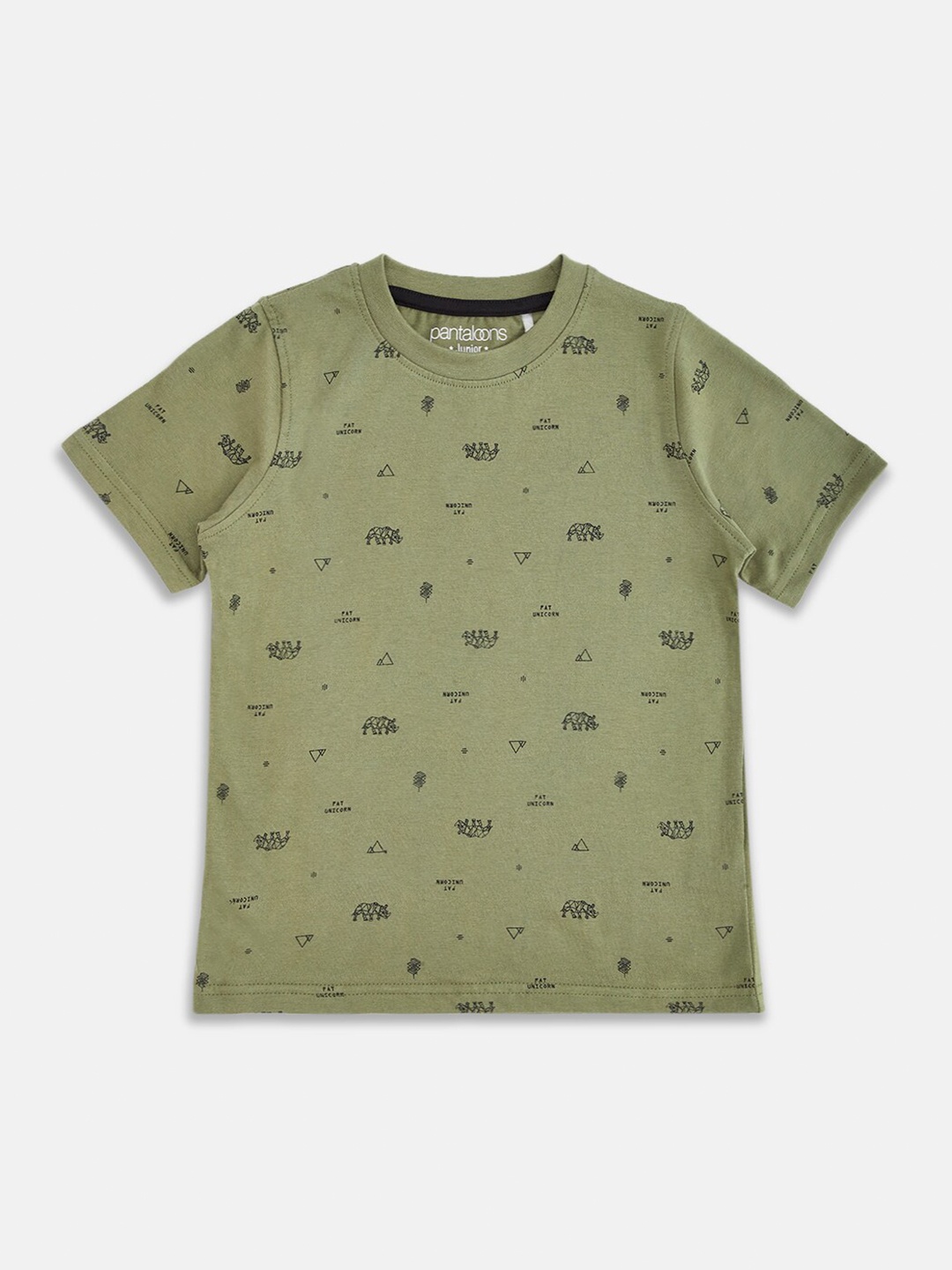 

Pantaloons Junior Boys Olive Green Printed T-shirt