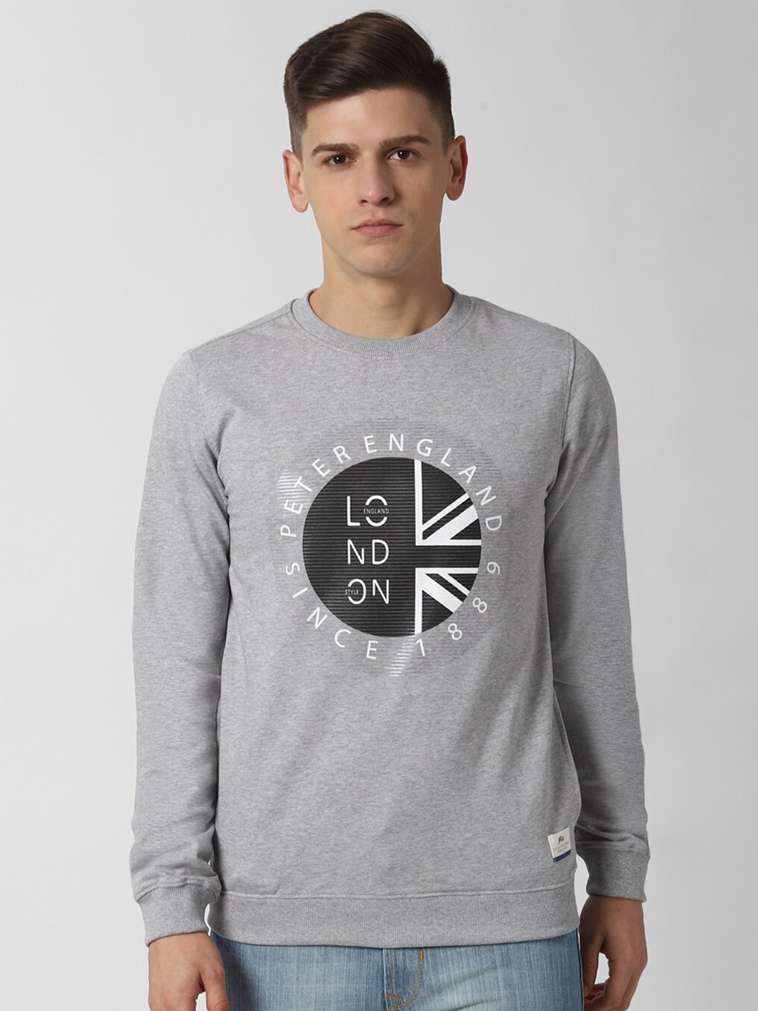 

Peter England Casuals Men Grey Printed Sweatshirt