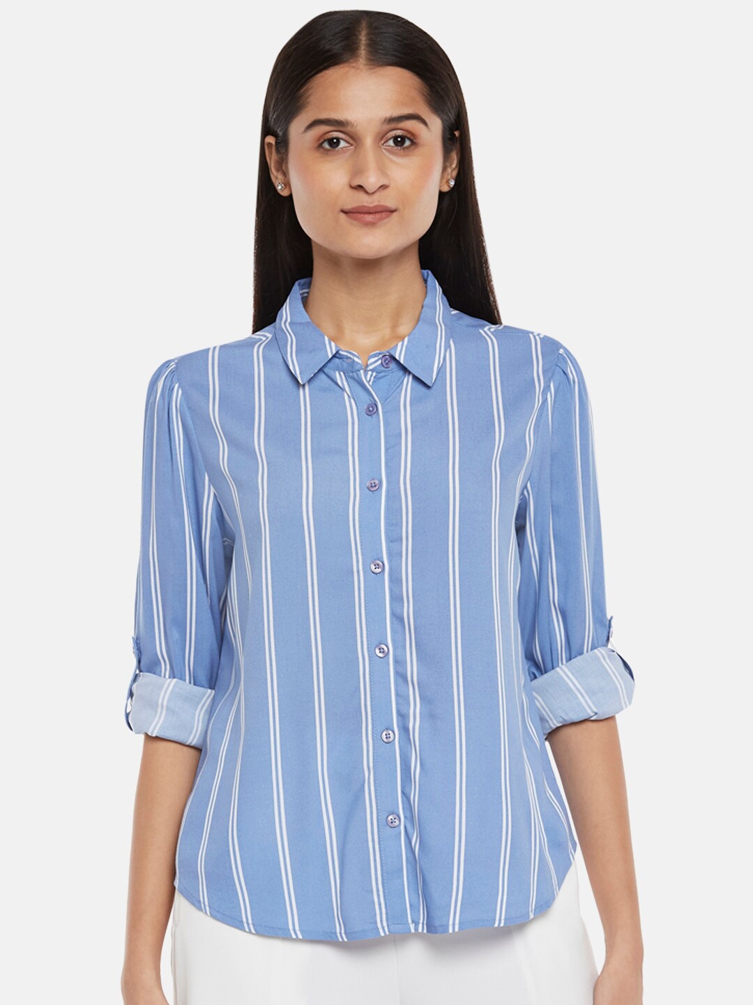 

Honey by Pantaloons Women Blue Striped Casual Shirt