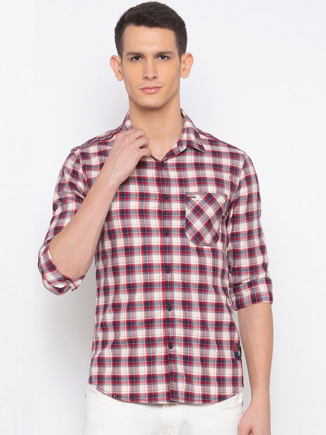 

SPYKAR Men Beige Slim Fit Gingham Checked Casual Shirt