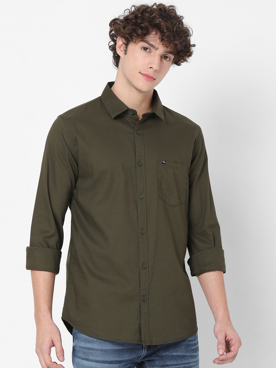 

SPYKAR Men Olive Green Slim Fit Cotton Casual Shirt