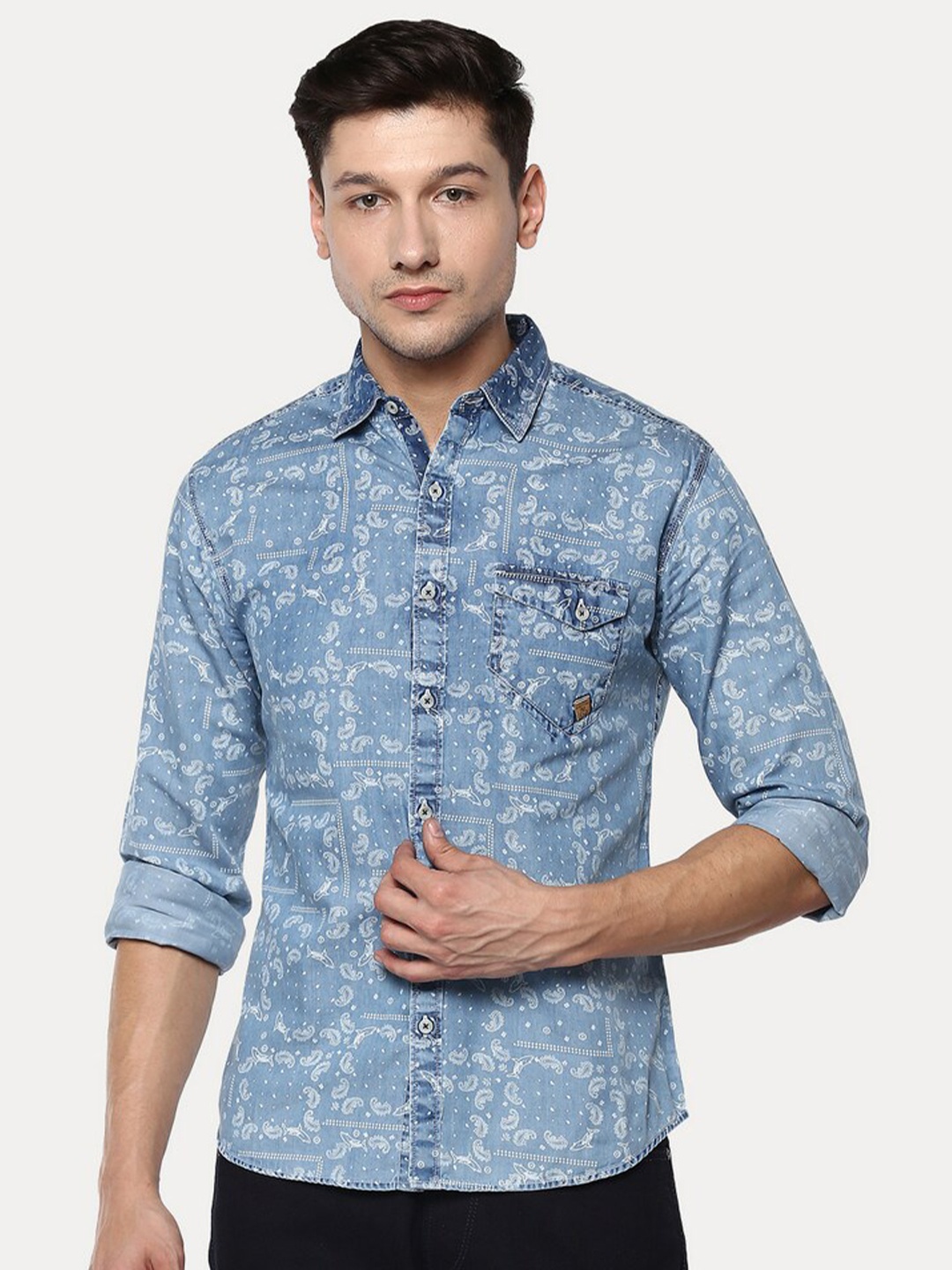 

SPYKAR Men Blue Slim Fit Printed Cotton Casual Shirt