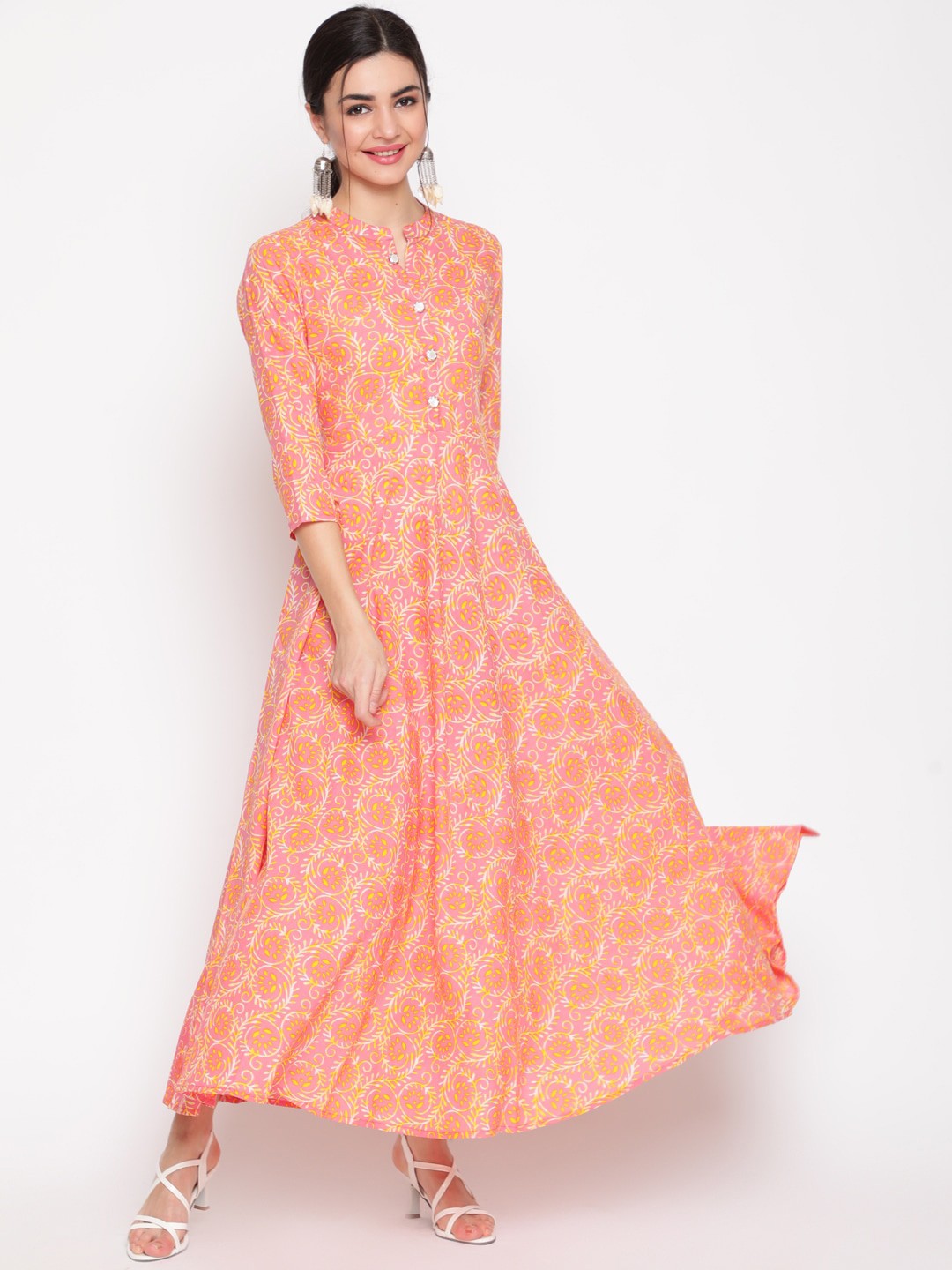 

WOMENCLICK Women Pink Floral Printed Anarkali Kurta