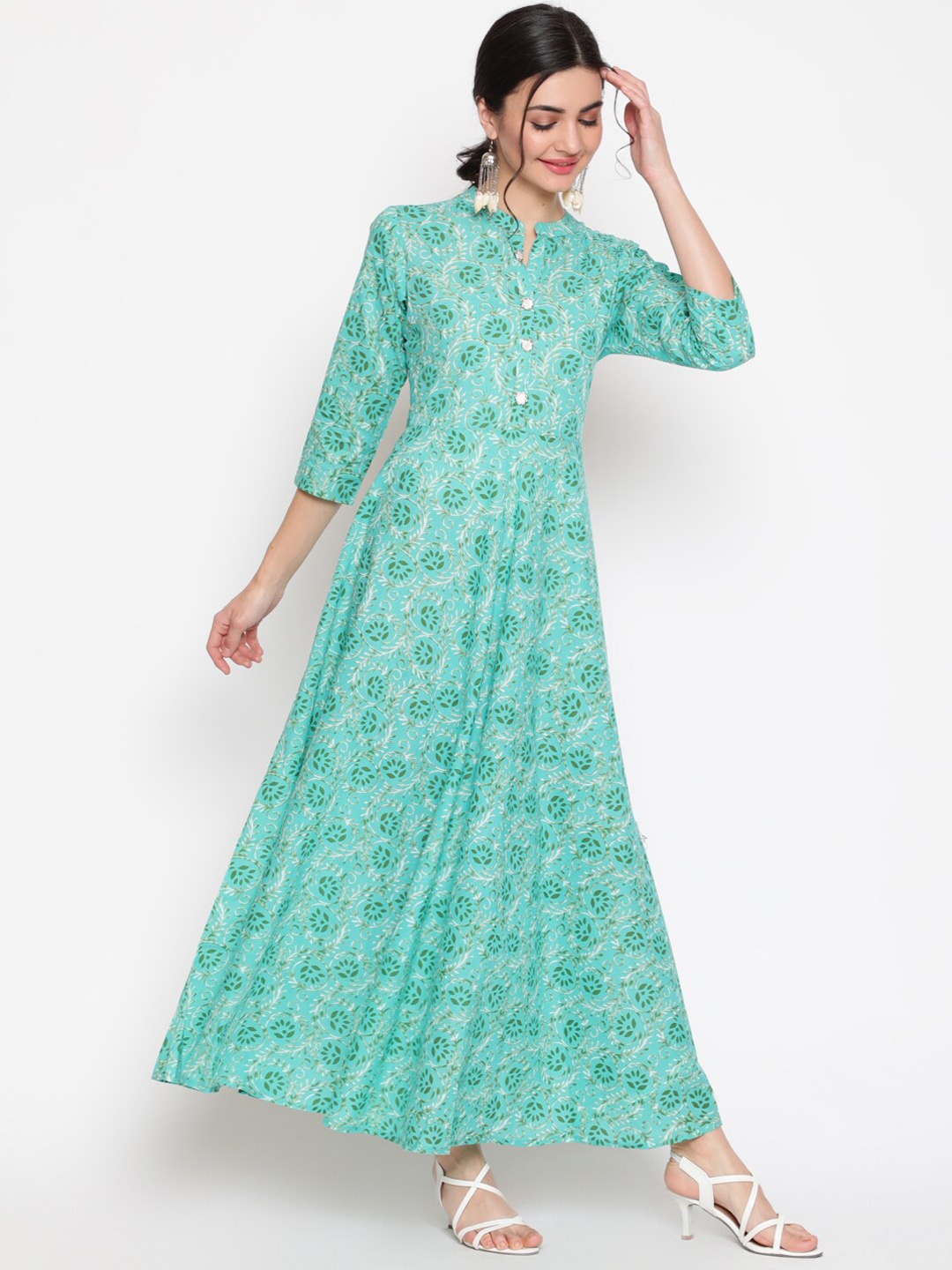 

WOMENCLICK Women Green Ethnic Motifs Printed Floral Anarkali Kurta