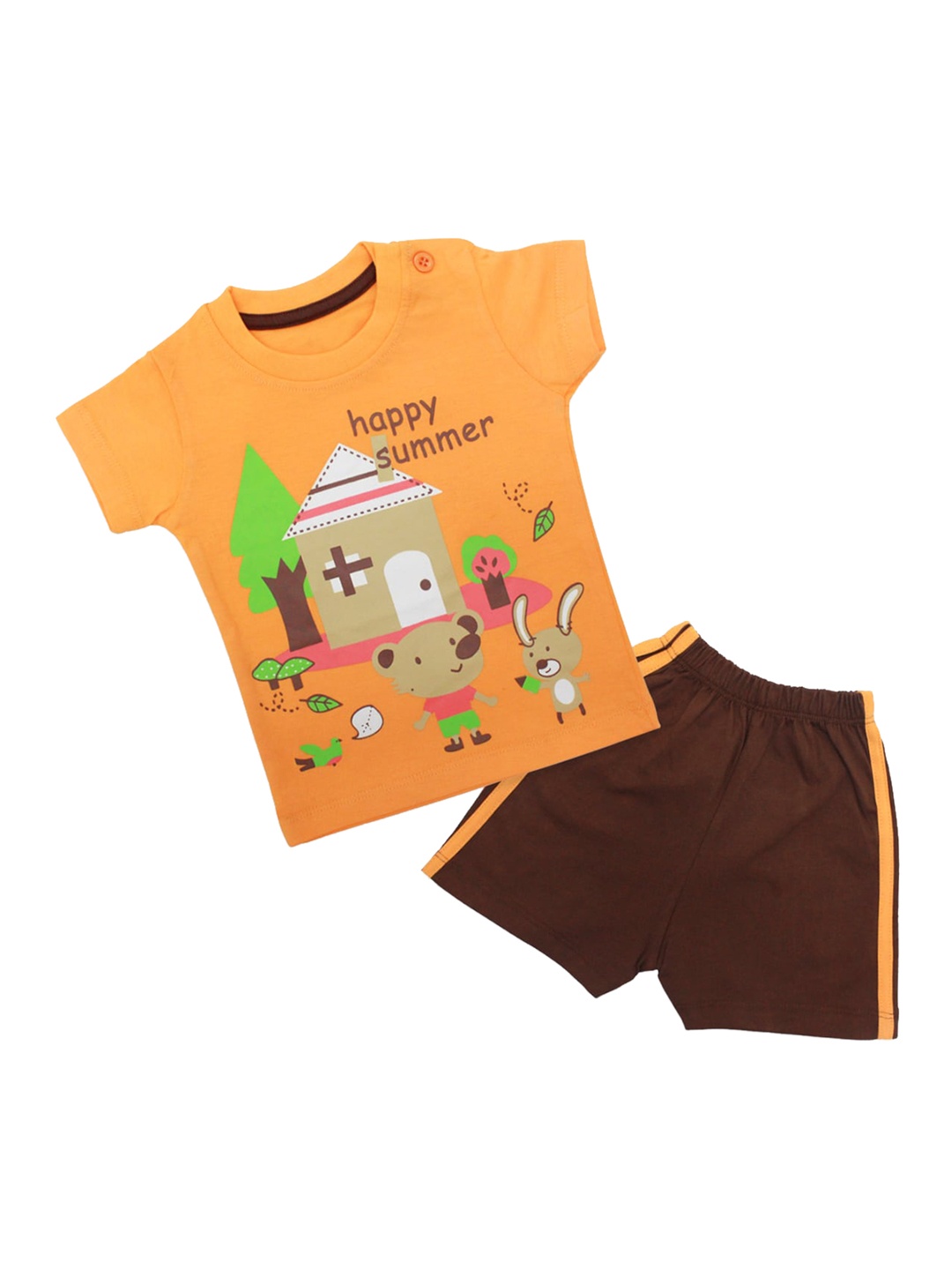 

Born Babies Kids Orange & Brown Printed T-shirt with Shorts