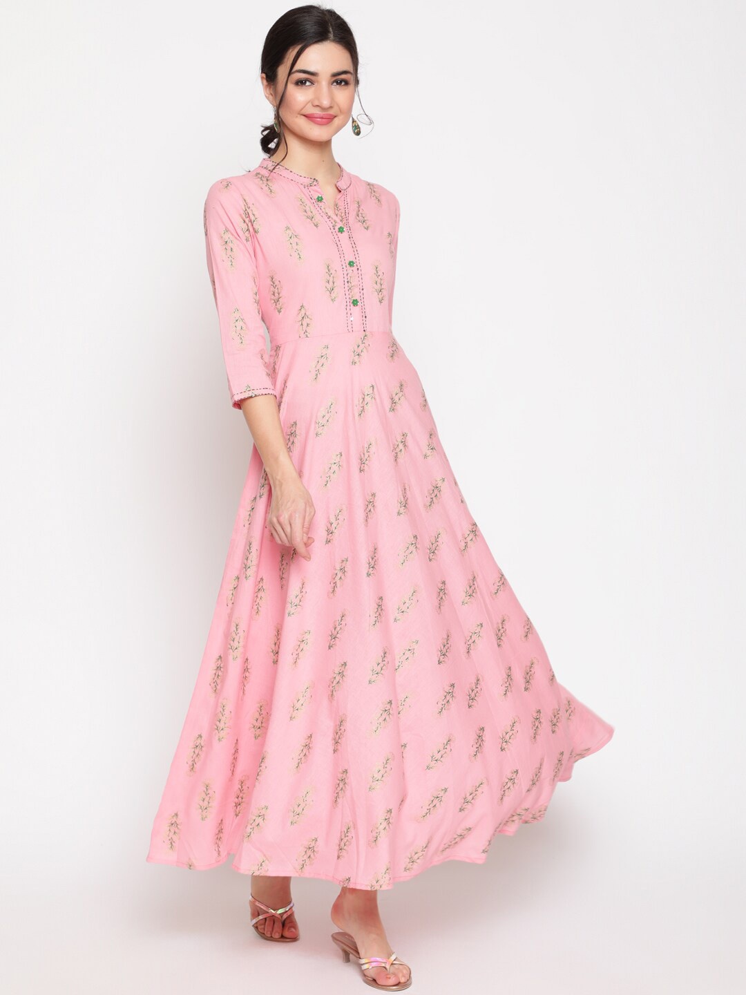 

WOMENCLICK Women Pink Floral Printed Floral Anarkali Kurta