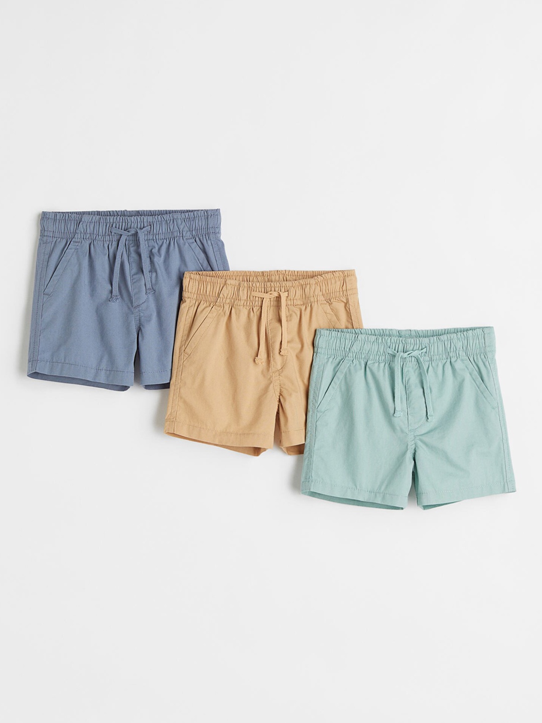 

H&M Boys Turquoise Blue & Beige 3-Pack Cotton Shorts