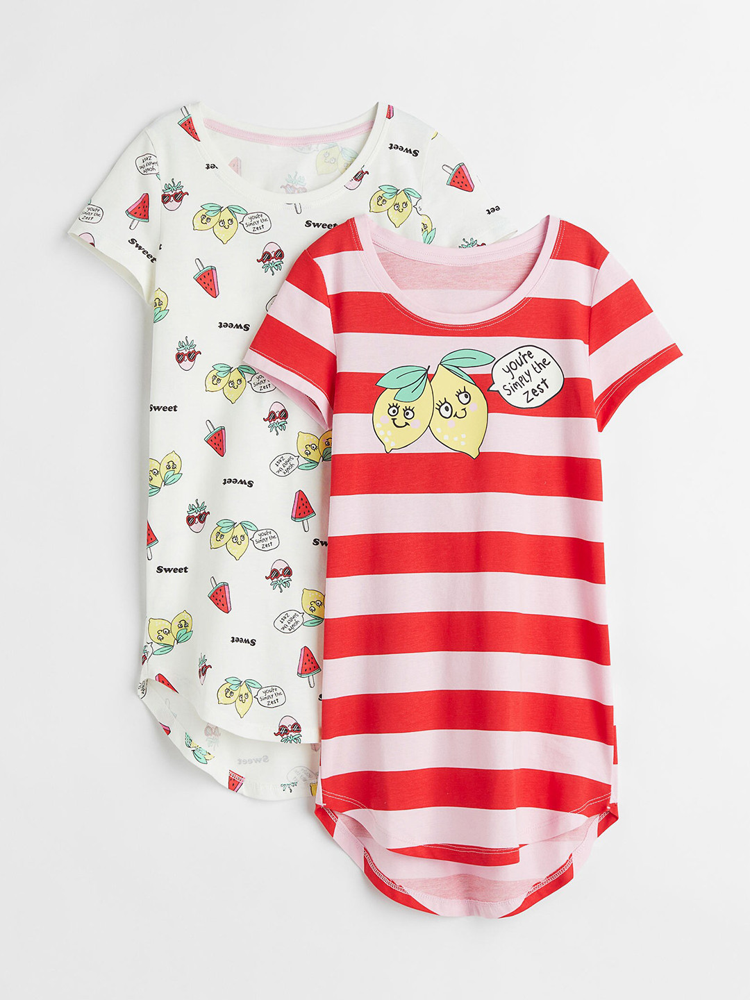 

H&M Girls Pure Cotton 2-Pack Jersey Nightdresses, Red