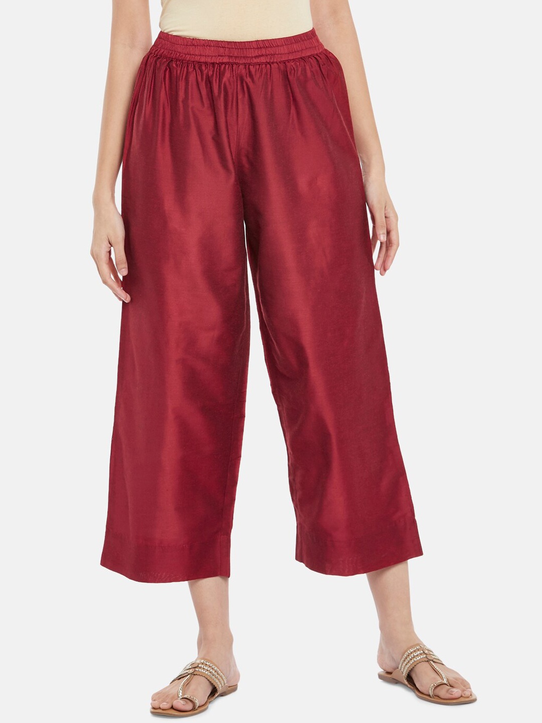 

RANGMANCH BY PANTALOONS Women Maroon Solid Culottes Trouser