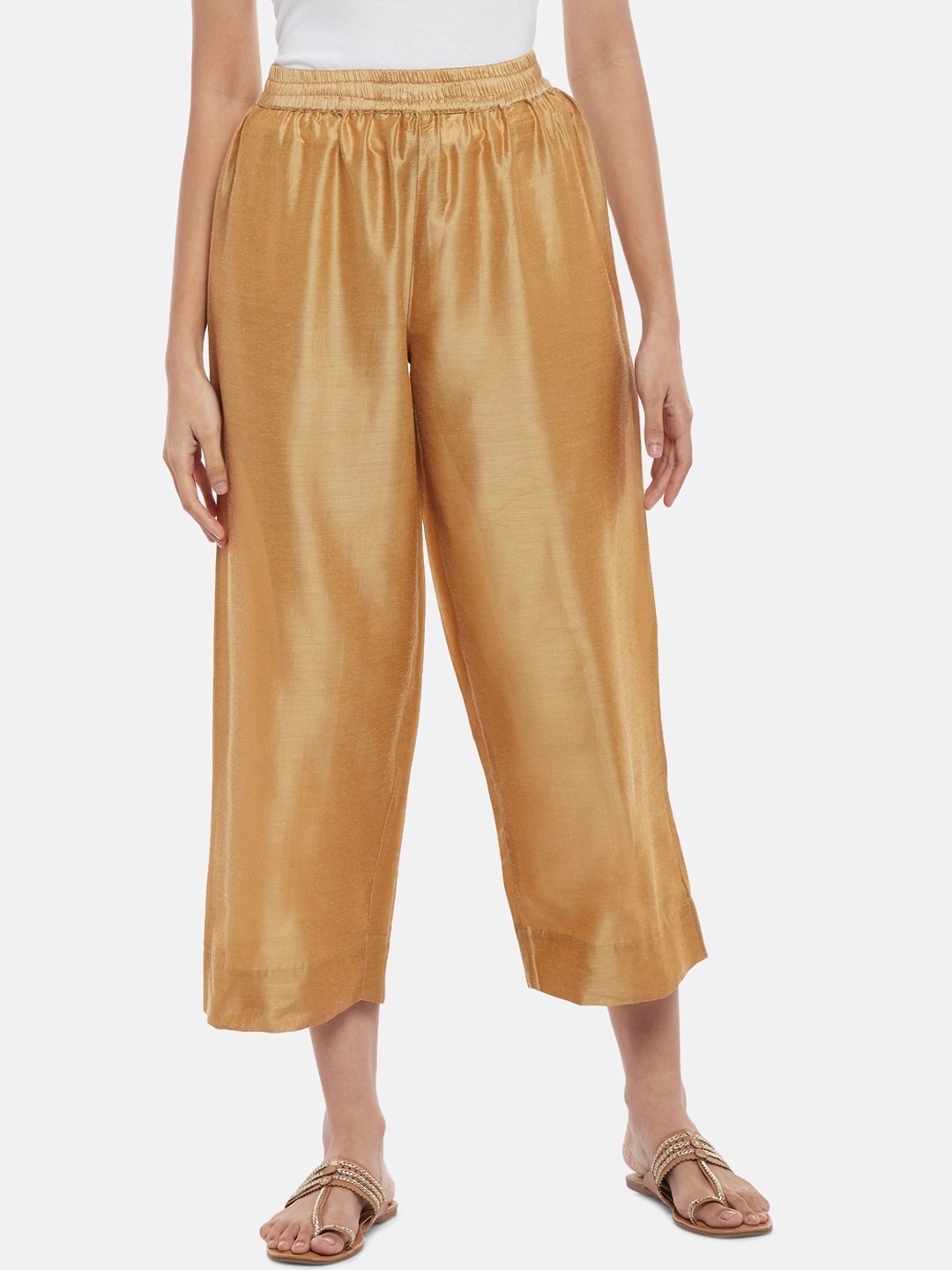 

RANGMANCH BY PANTALOONS Women Gold Solid Culottes Trouser