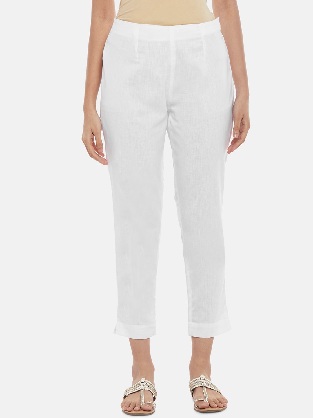 

RANGMANCH BY PANTALOONS Women White Cropped Regular Fit Trouser