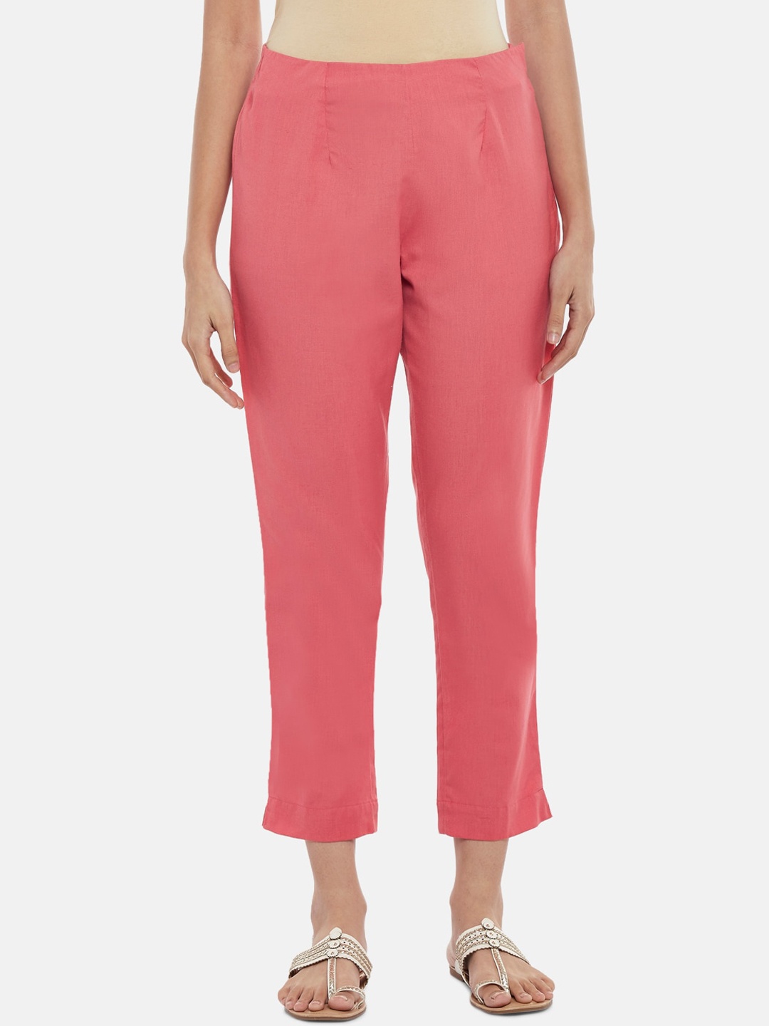 

RANGMANCH BY PANTALOONS Women Coral Solid Regular Fit Trouser