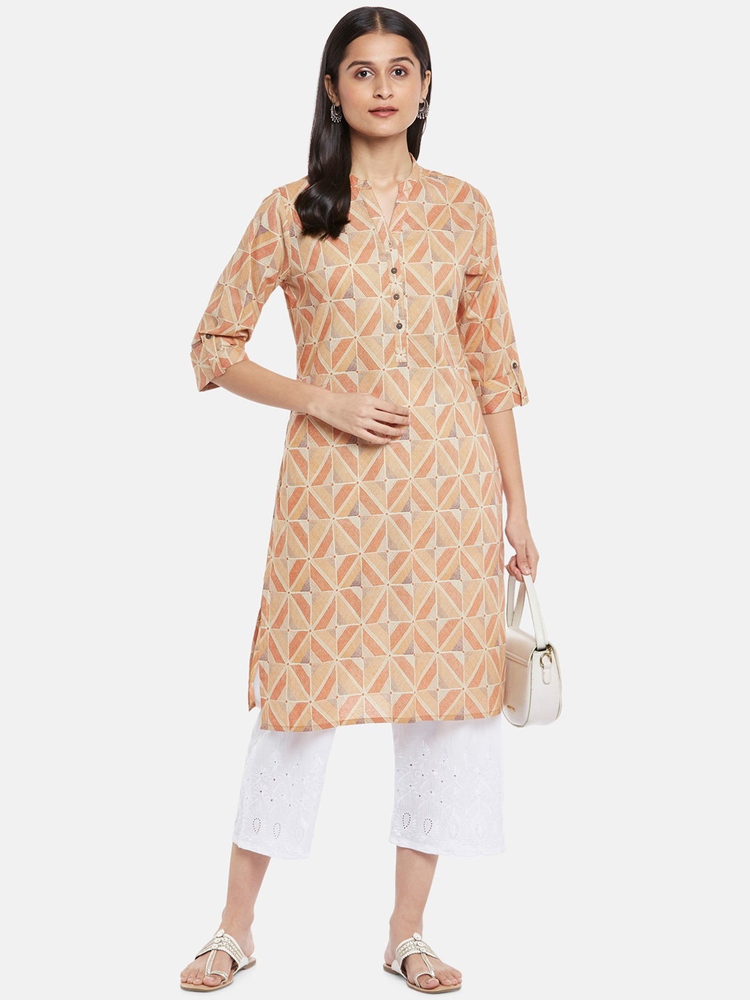 

RANGMANCH BY PANTALOONS Women Rust Geometric Printed Kurta