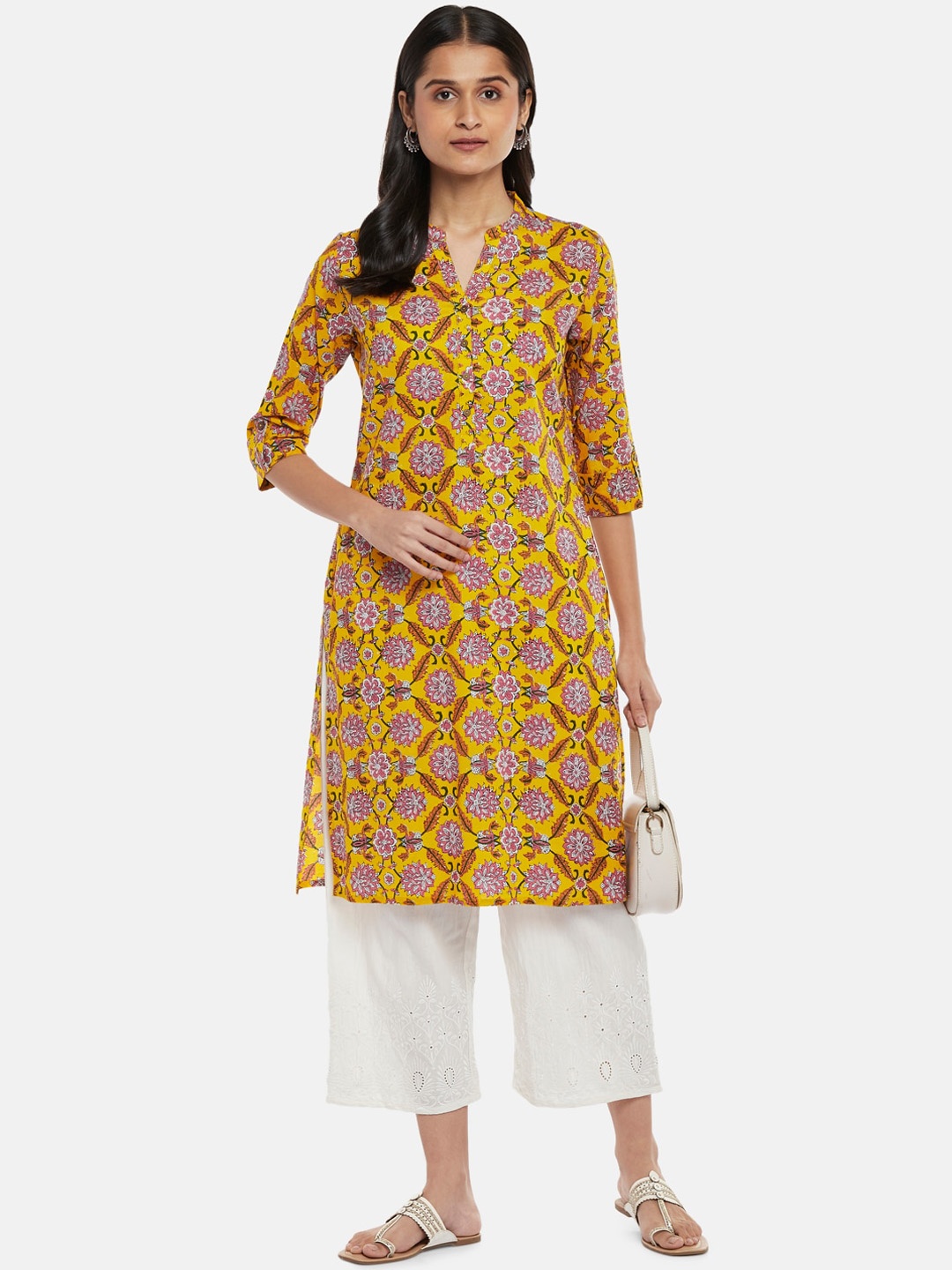 

RANGMANCH BY PANTALOONS Women Yellow Floral Printed Kurta