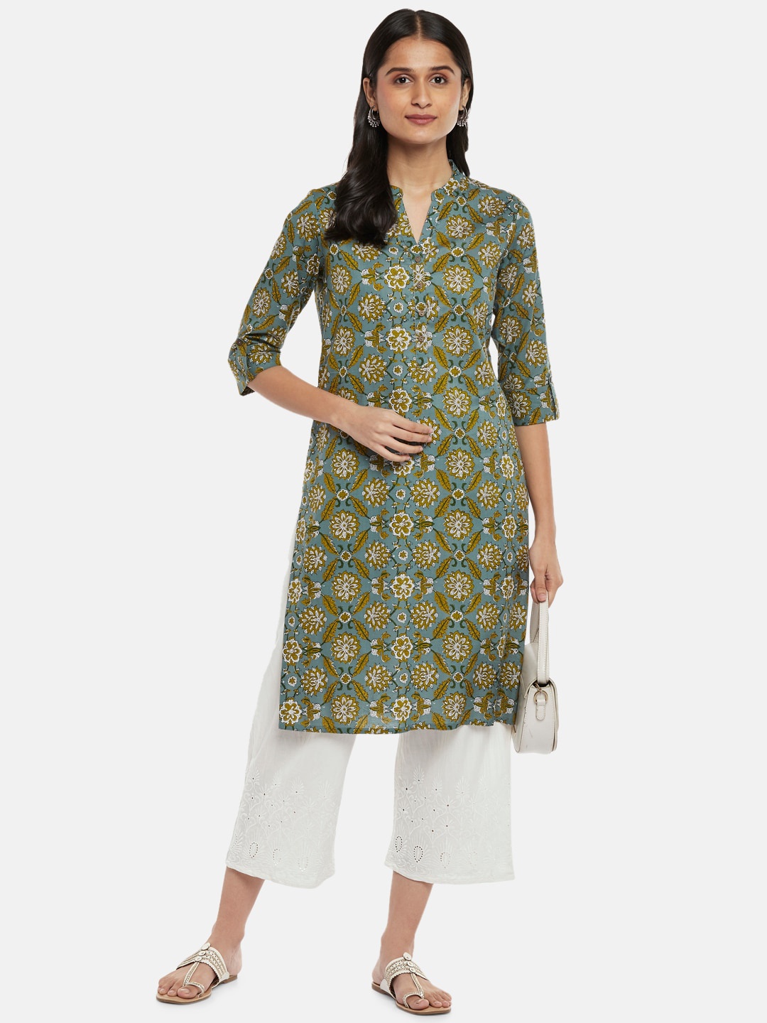 

RANGMANCH BY PANTALOONS Women Grey Floral Printed Kurta