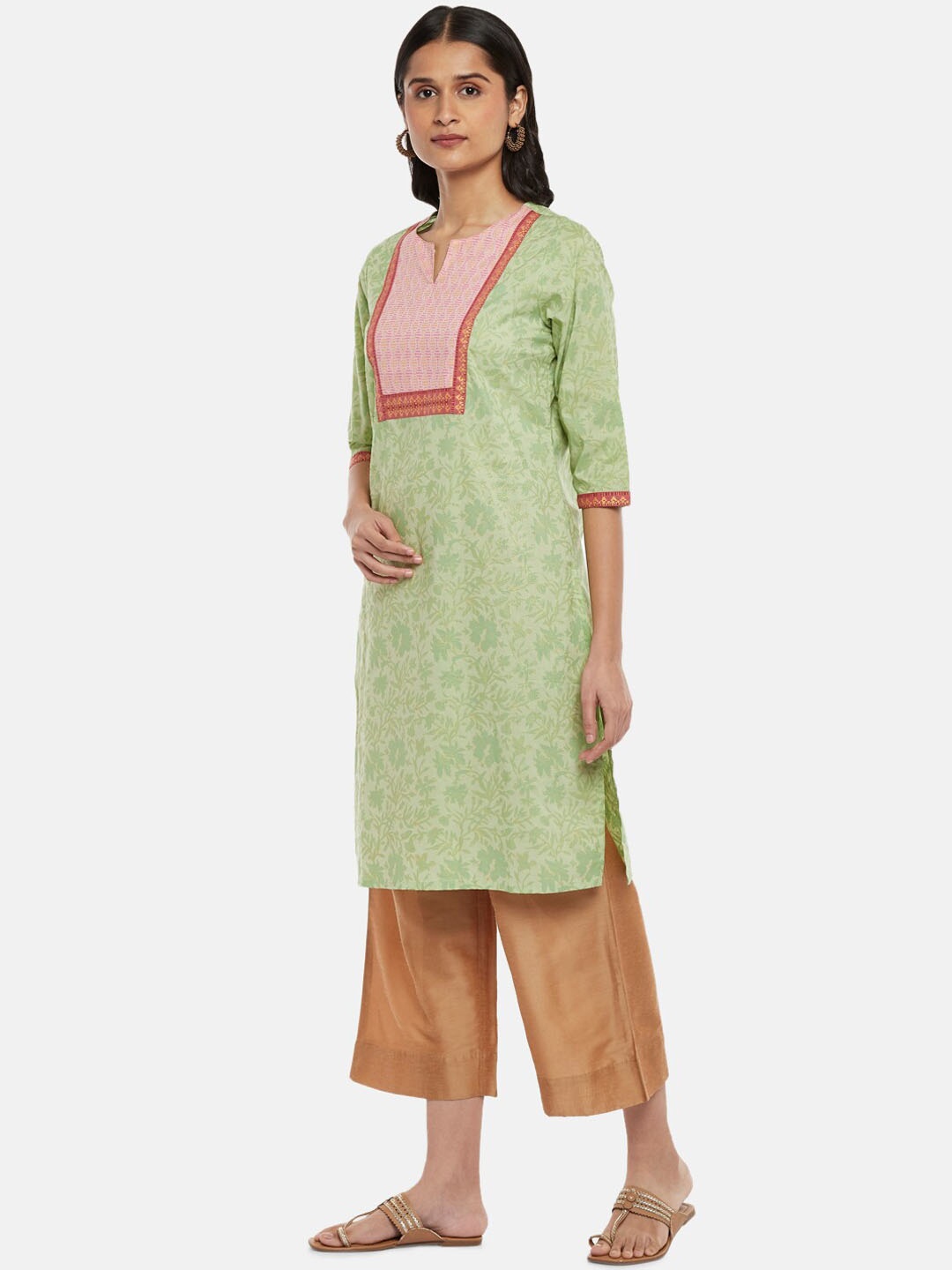 

RANGMANCH BY PANTALOONS Women Olive Green Ethnic Motifs Printed Kurta