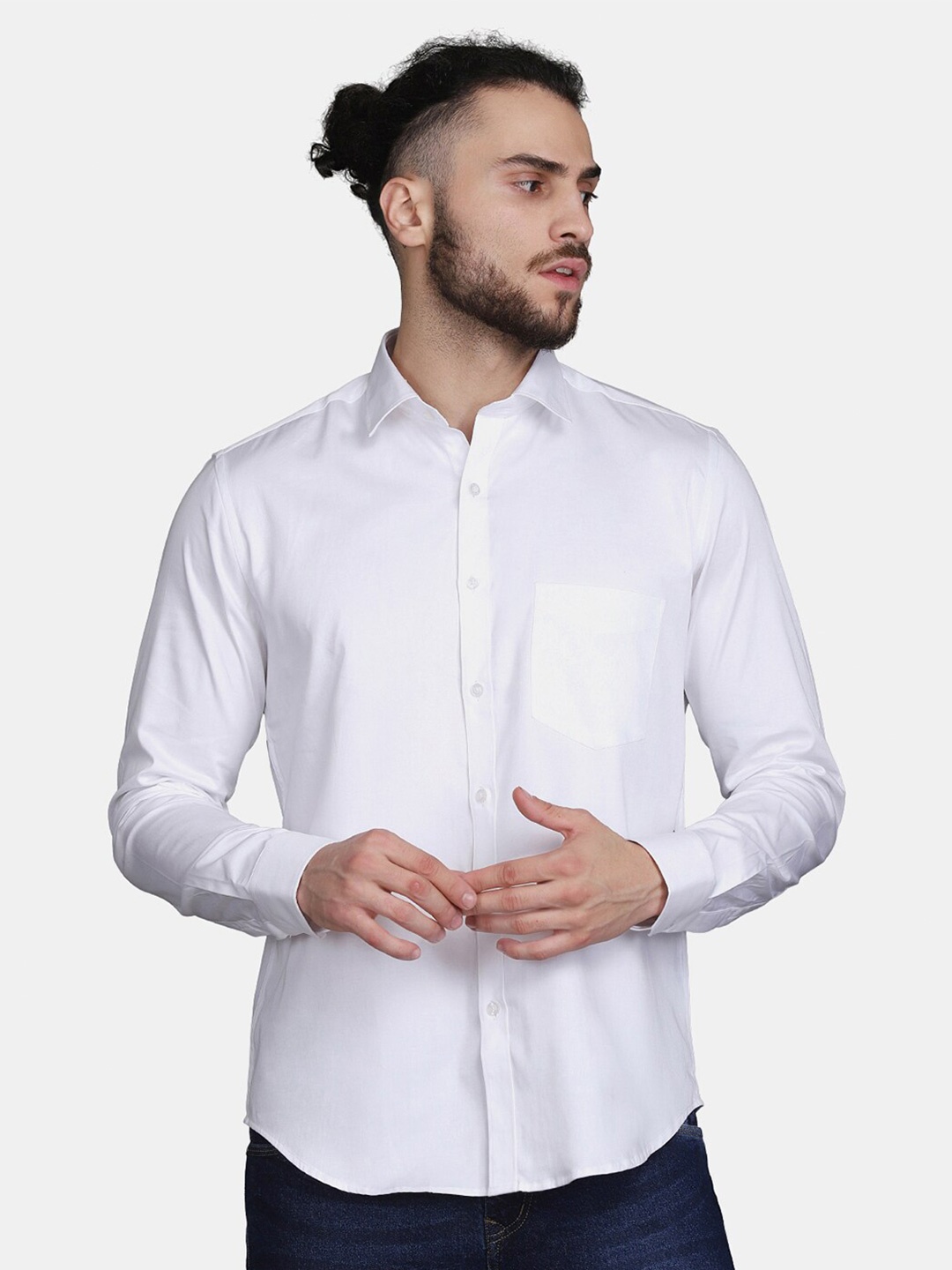 

JJAAGG T Men White Classic Casual Shirt